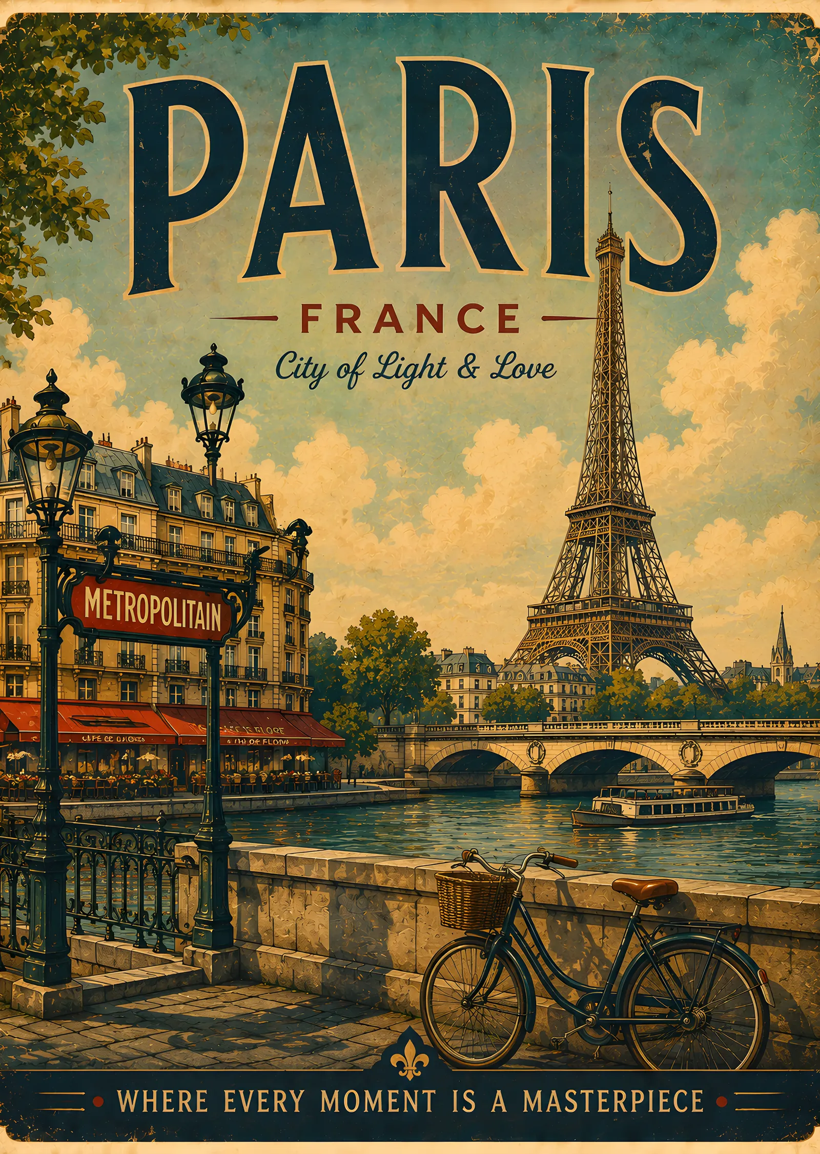 Paris Retro Travel metal tablo
