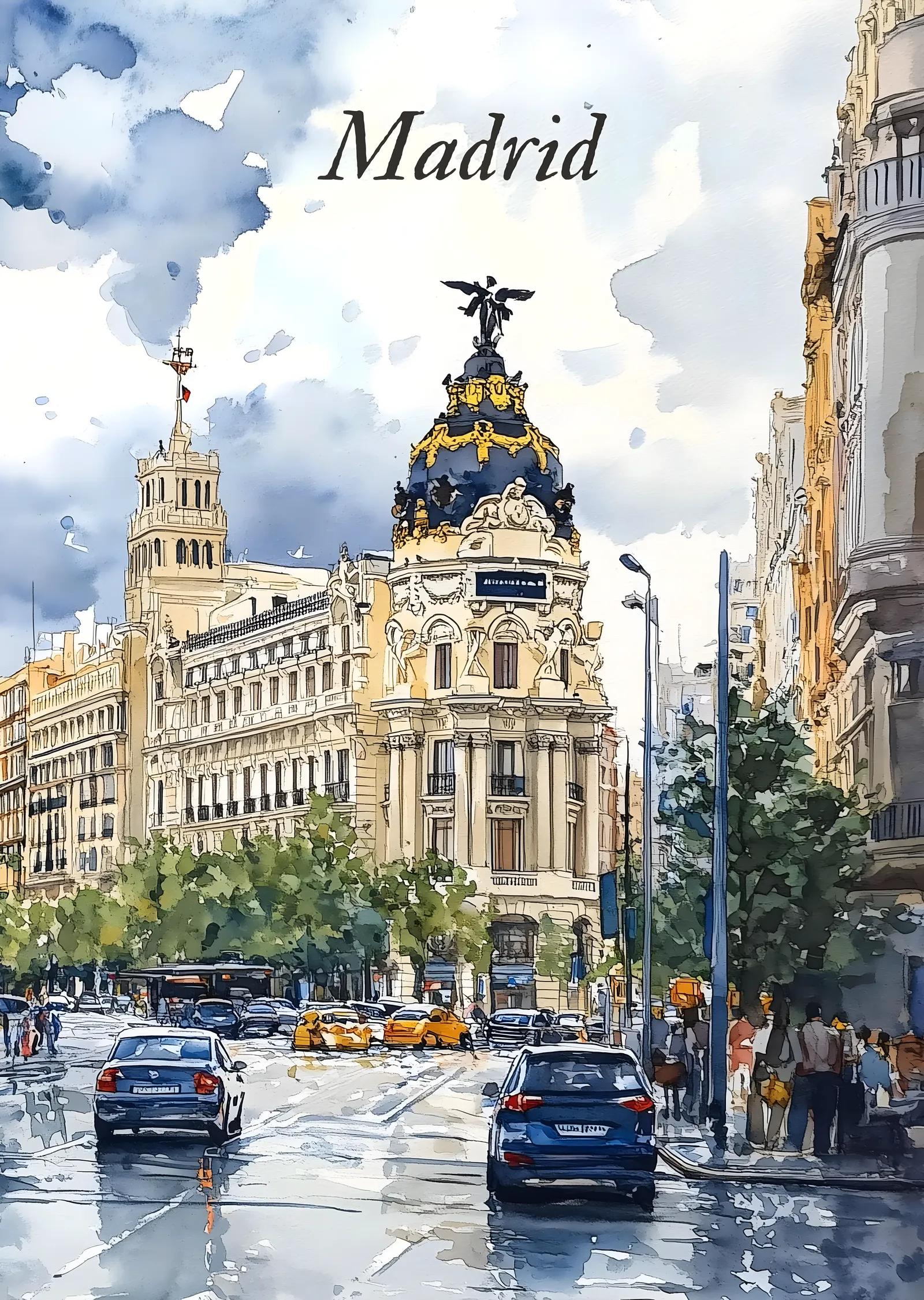 Madrid: Şehir Sokak Manzarası metal tablo