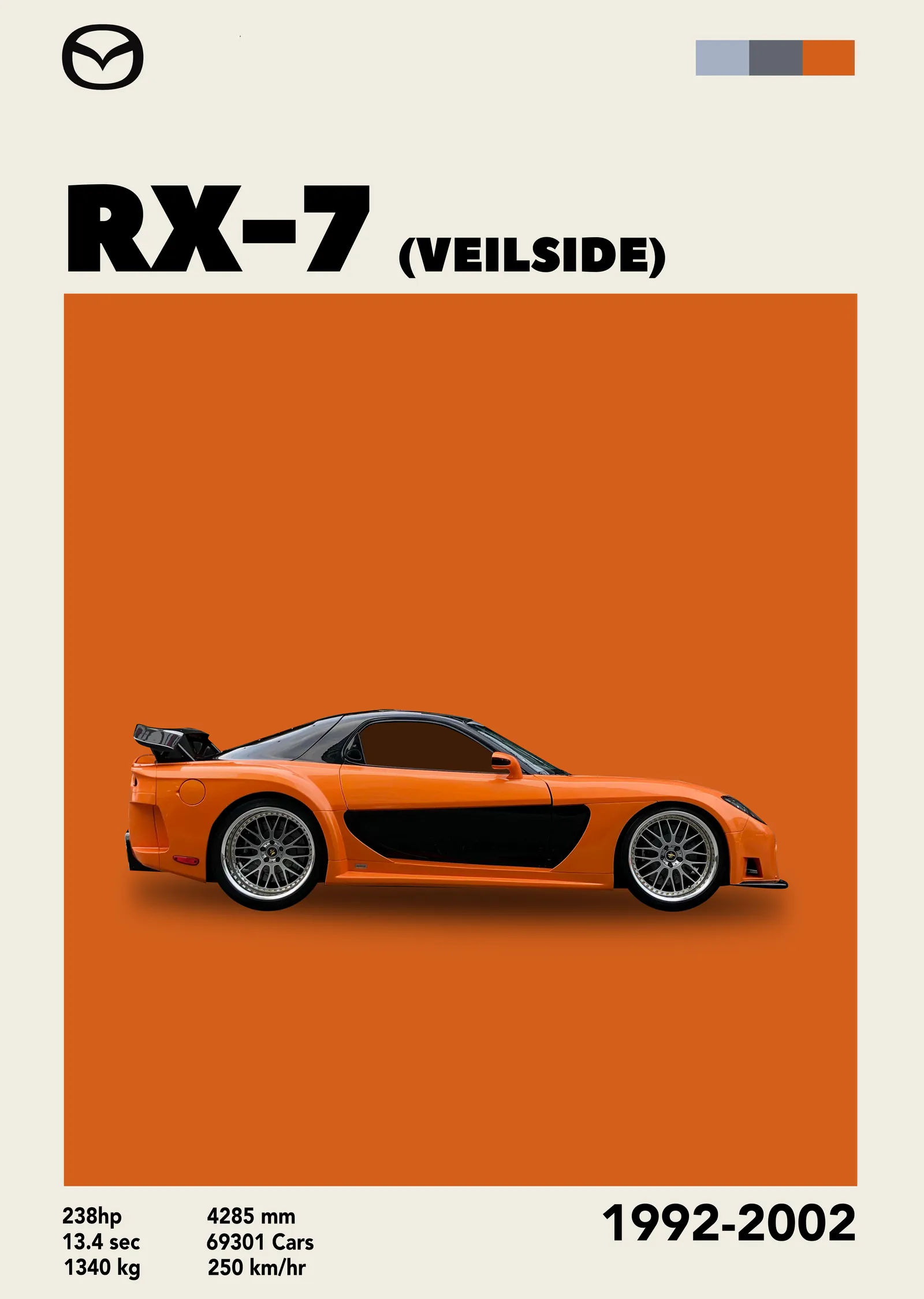 Mazda RX-7 Veilside metal tablo