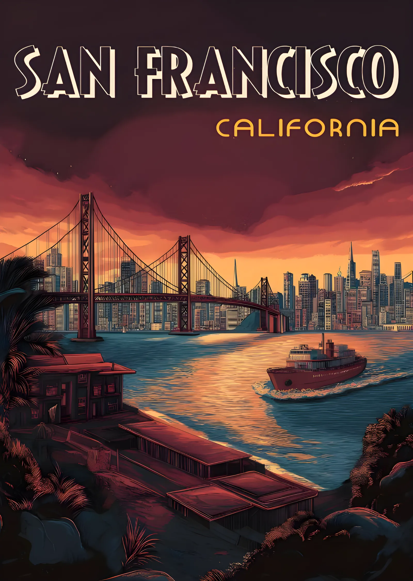 San Francisco Golden Gate Bridge Vintage metal tablo