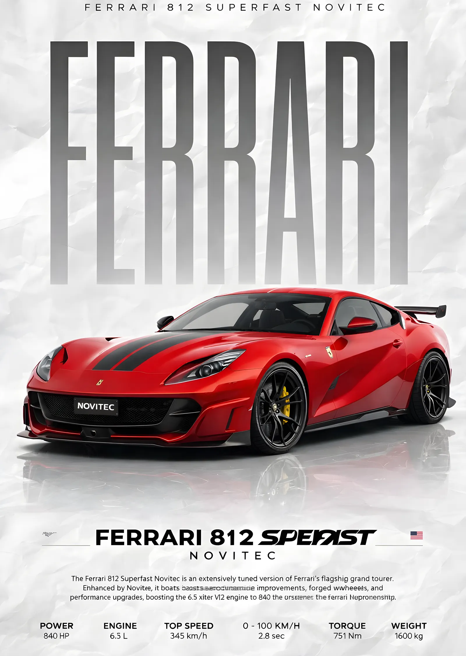 Ferrari 812 Superfast Novitec metal tablo