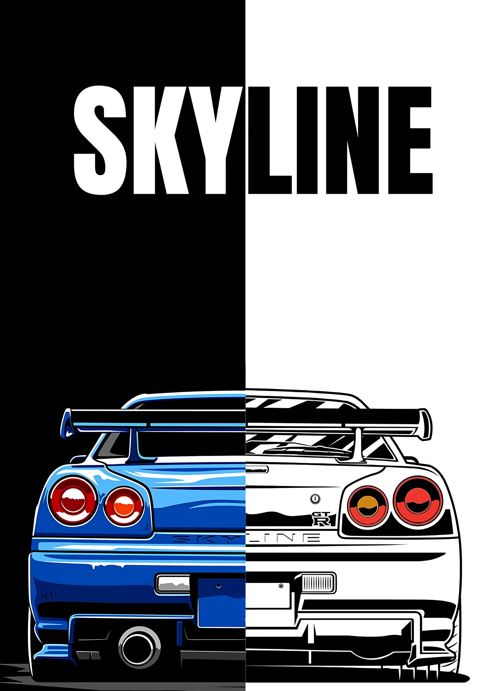 Nissan Skyline GT-R R34 - Siyah Beyaz Bölünme metal tablo