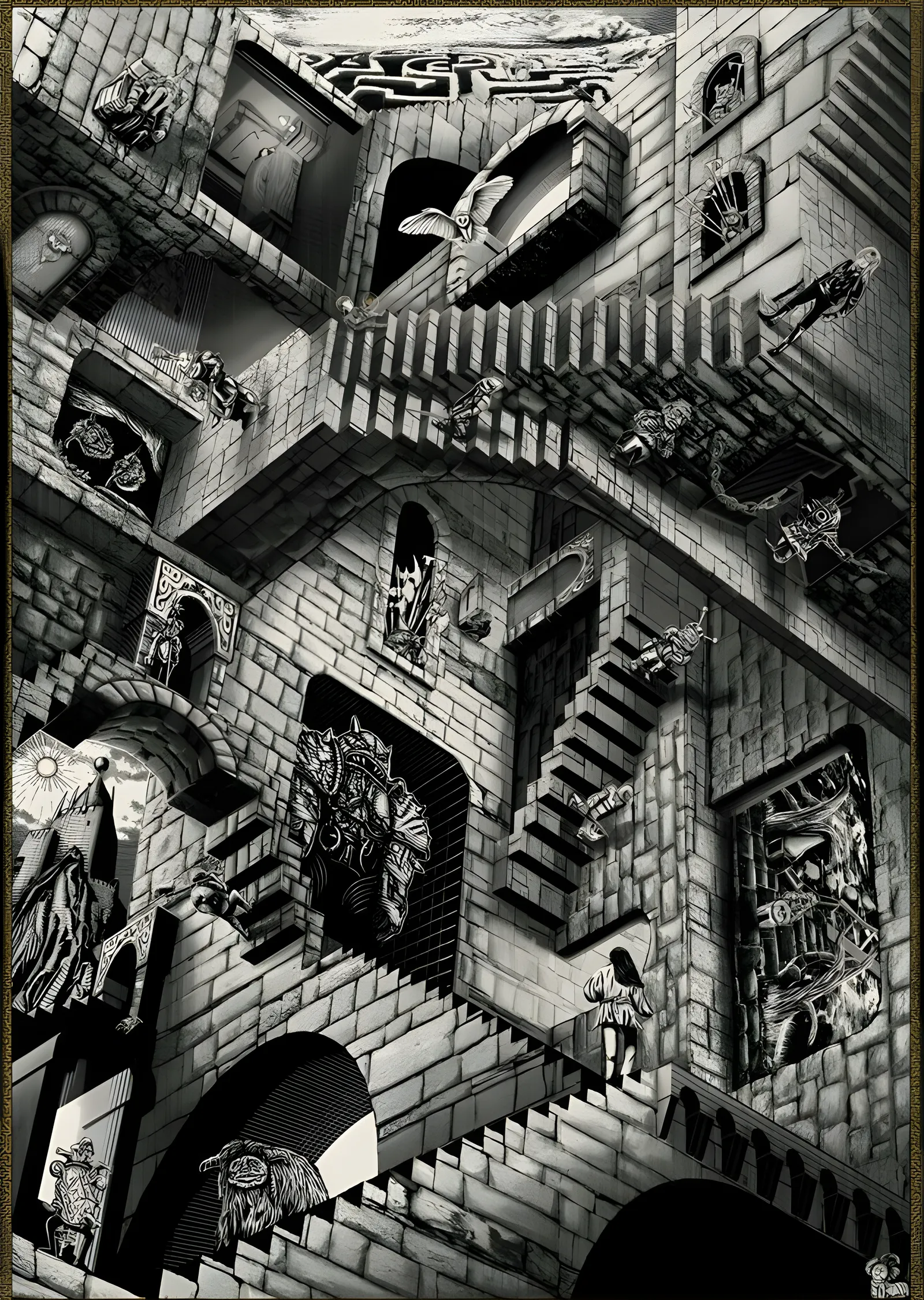 Escher Şehri: Merdivenler metal tablo