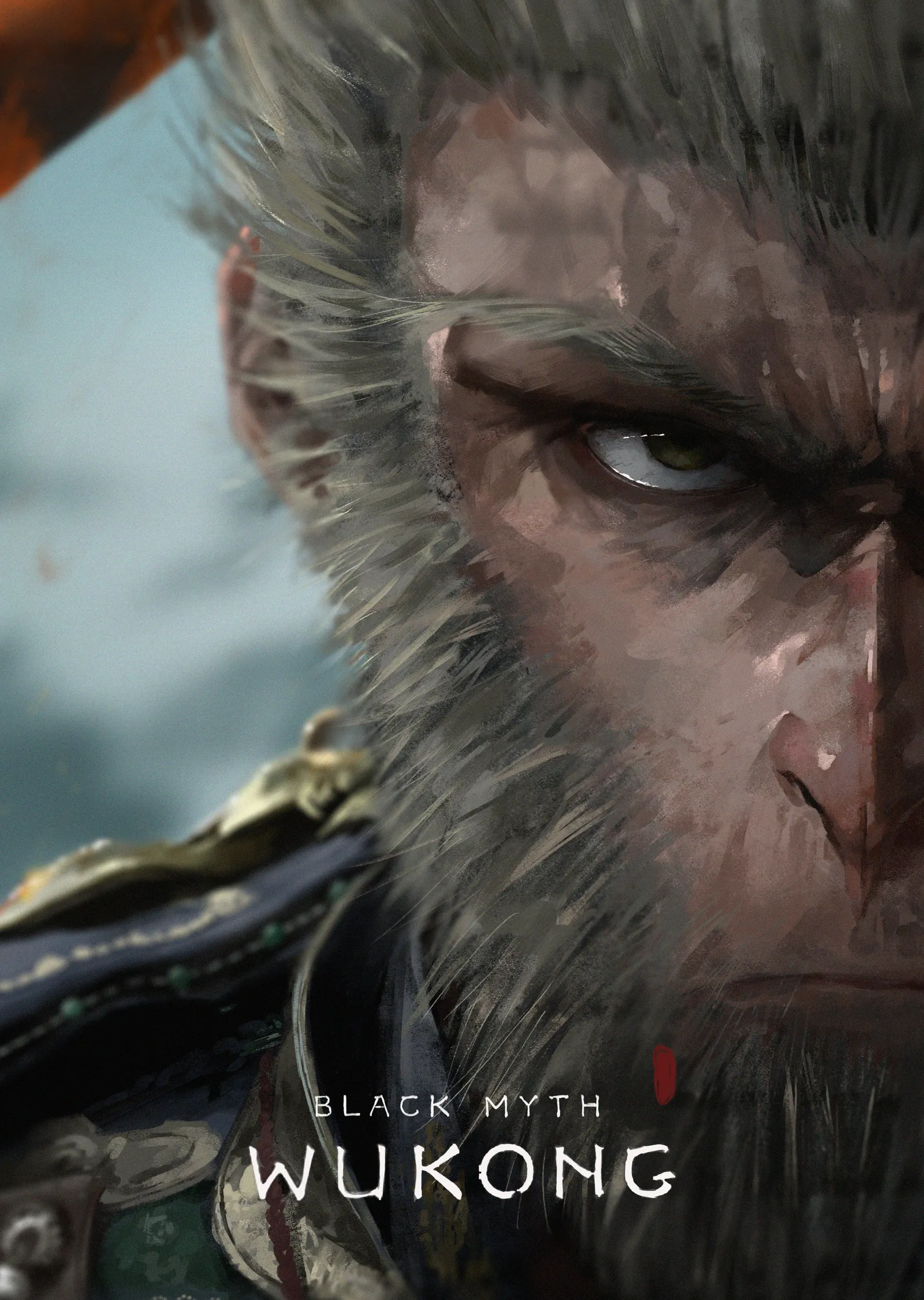 Black Myth: Wukong - Gri Saçlı, Yeşil Gözlü, Zırhlı Monkey metal tablo