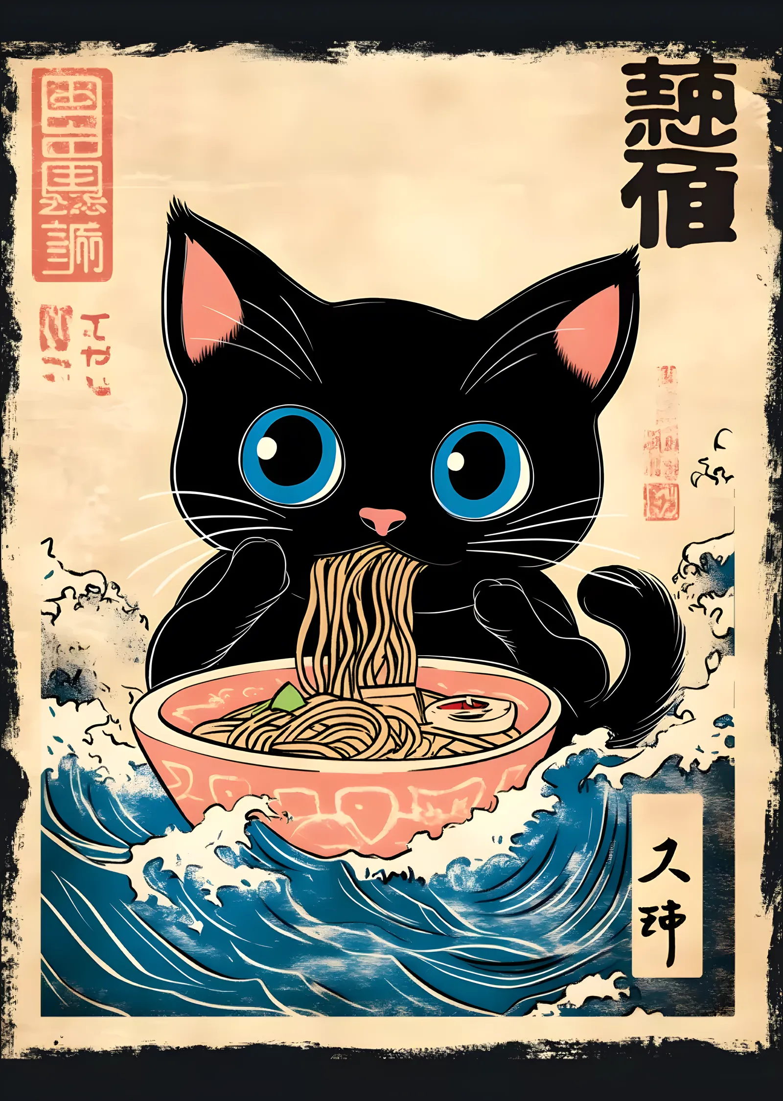 Noodle Kedi: Japon Esintili Ramen Sanatı metal tablo