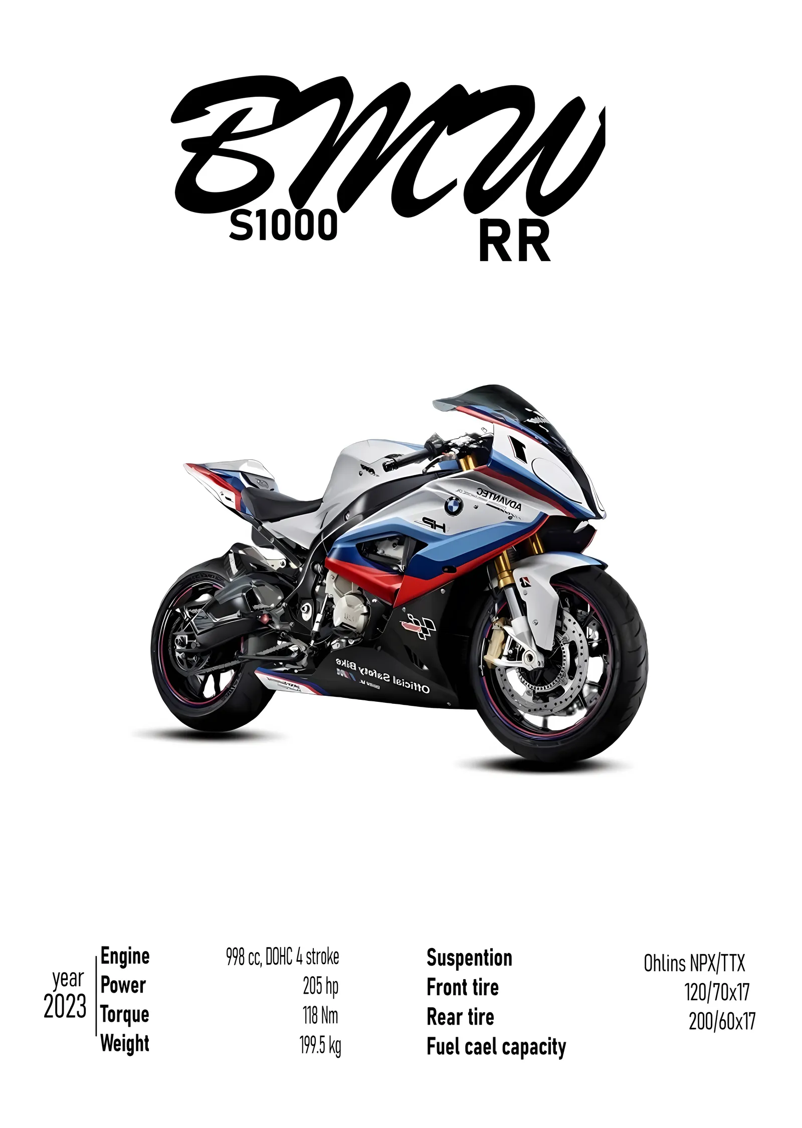 BMW S 1000 RR - El Yazısı Tipografi metal tablo