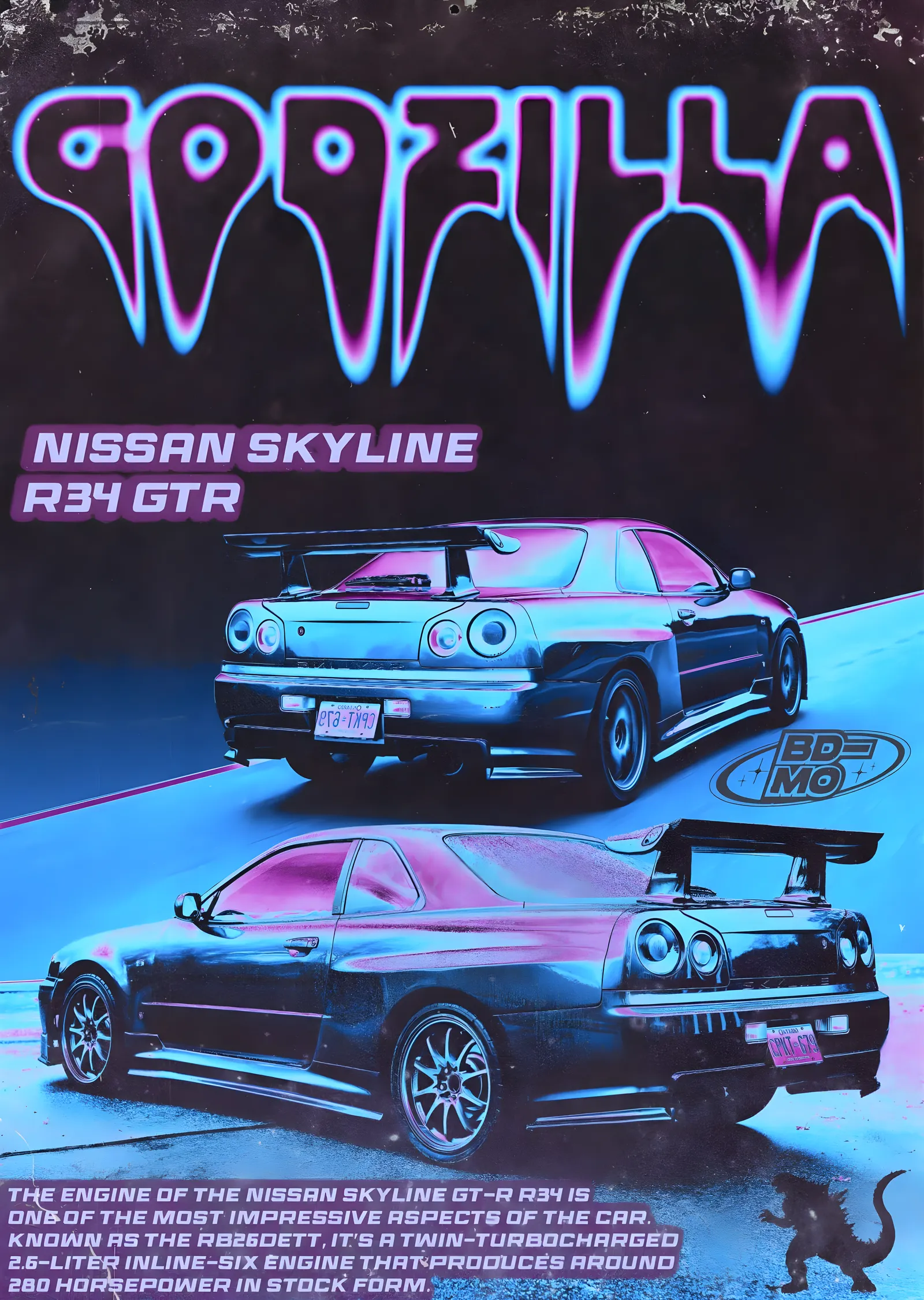 Nissan Skyline R34 GTR - Godzilla metal tablo