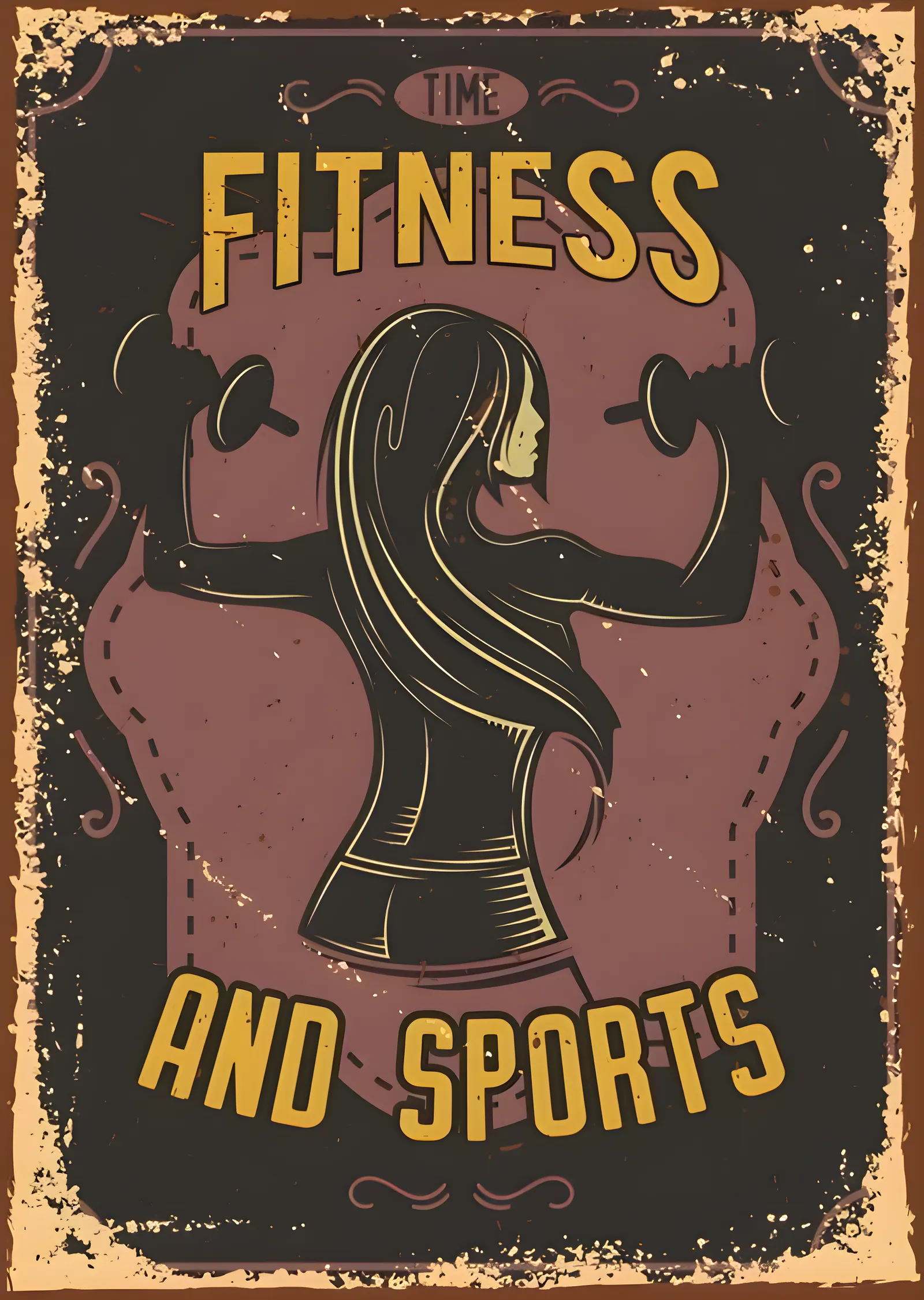 Fitness and Sports - Retro Teneke Levha Tasarımı metal tablo
