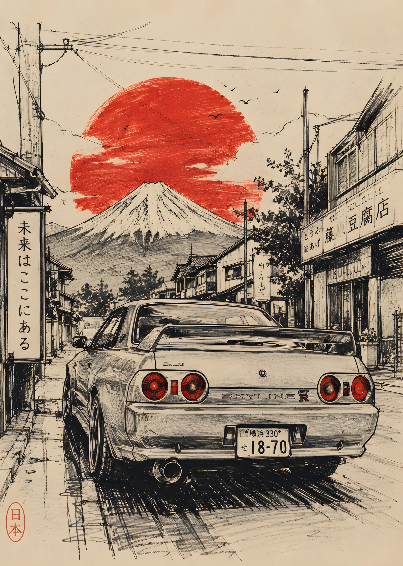 Nissan Skyline - Japon Sokağı metal tablo