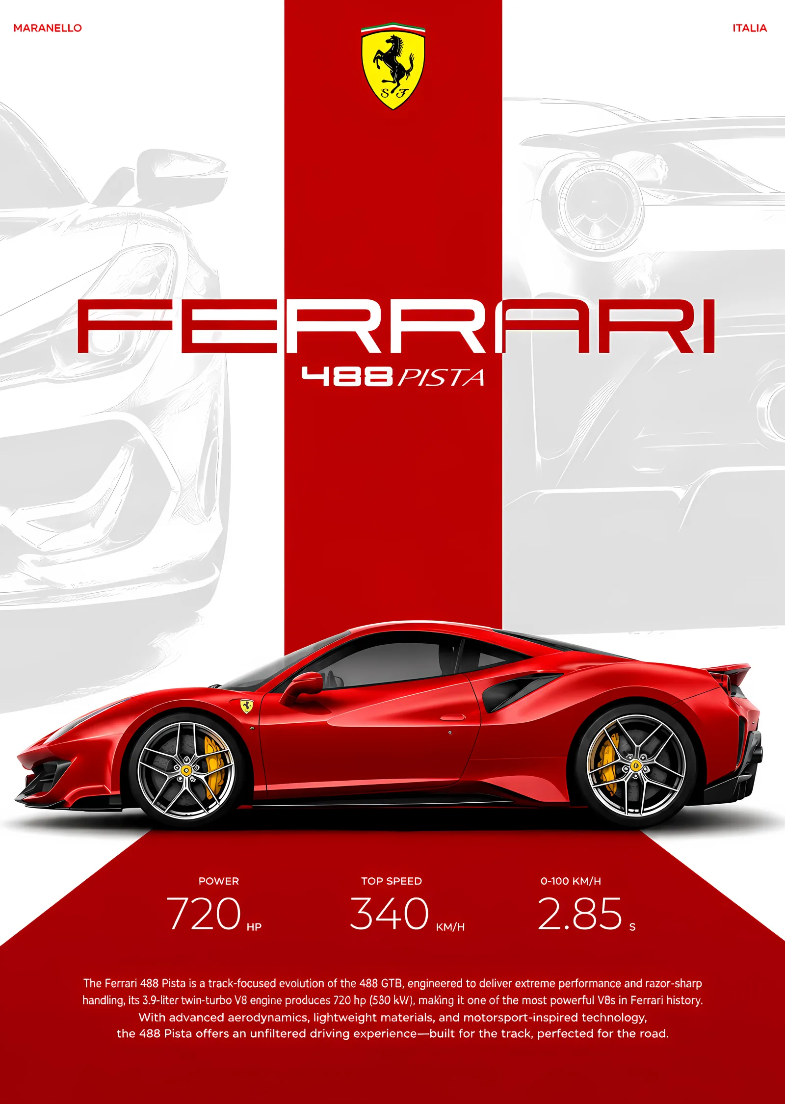 Ferrari 488 Pista - Kırmızı İtalyan Yarış Makinası metal tablo