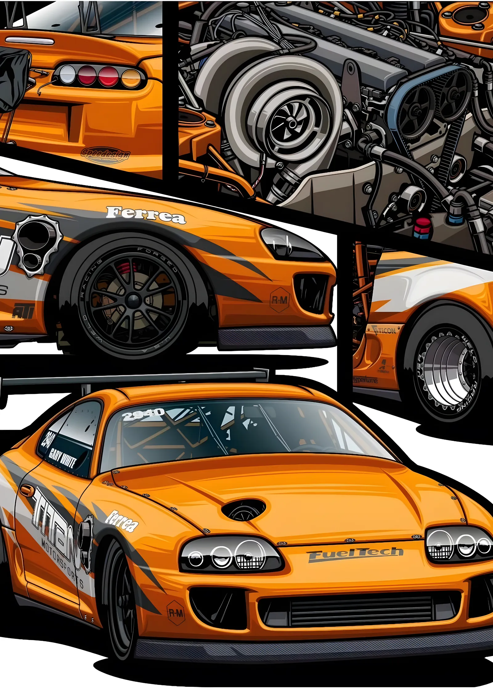 Toyota Supra - Turuncu Kolaj metal tablo