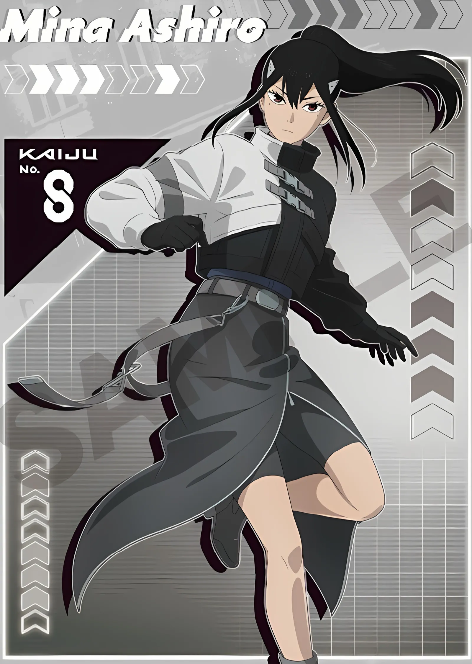 Kaiju No. 8: Mina Ashiro - Gri Tonlu Anime Karakter Tasarımı metal tablo