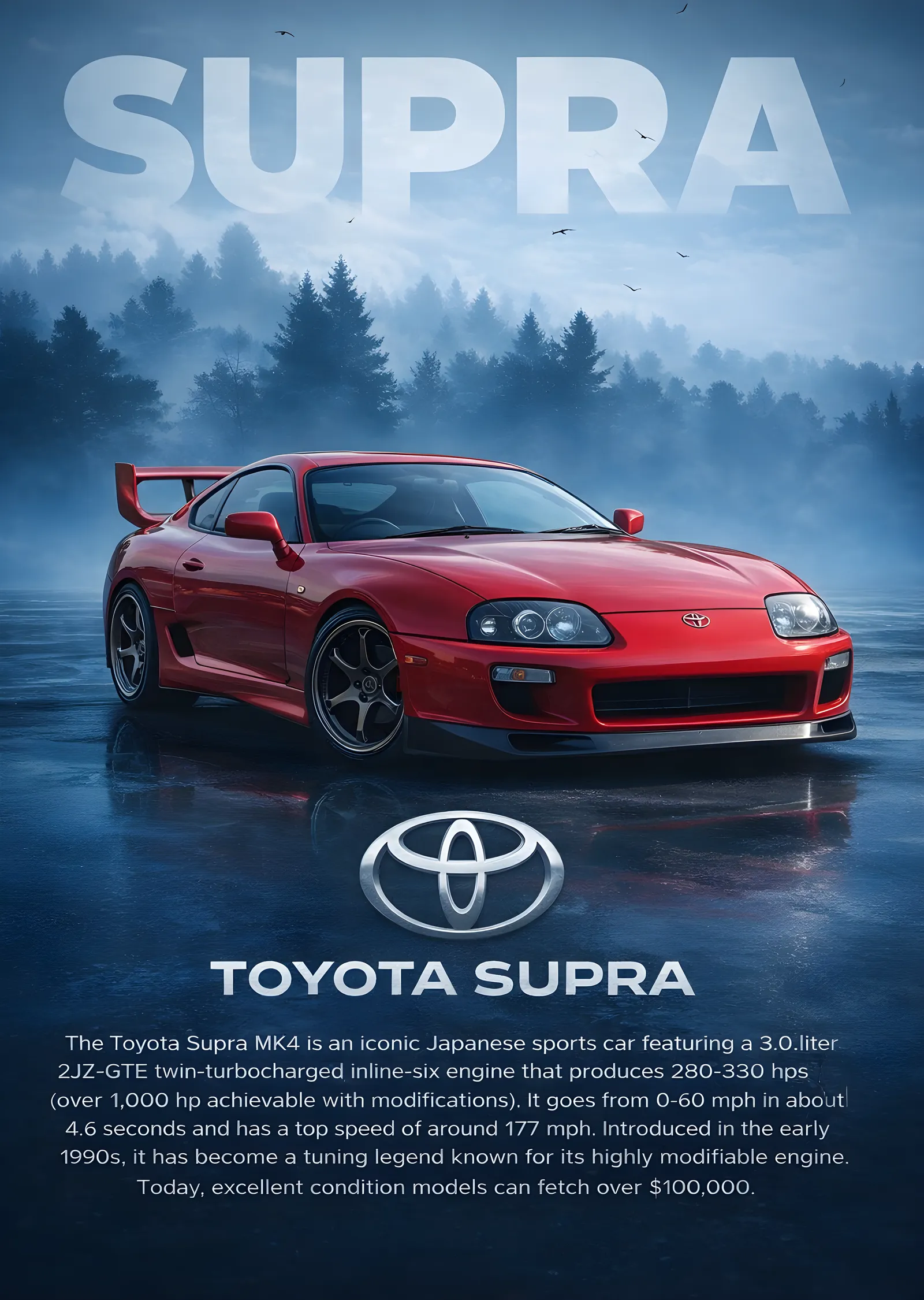Toyota Supra MK4 - Kırmızı metal tablo