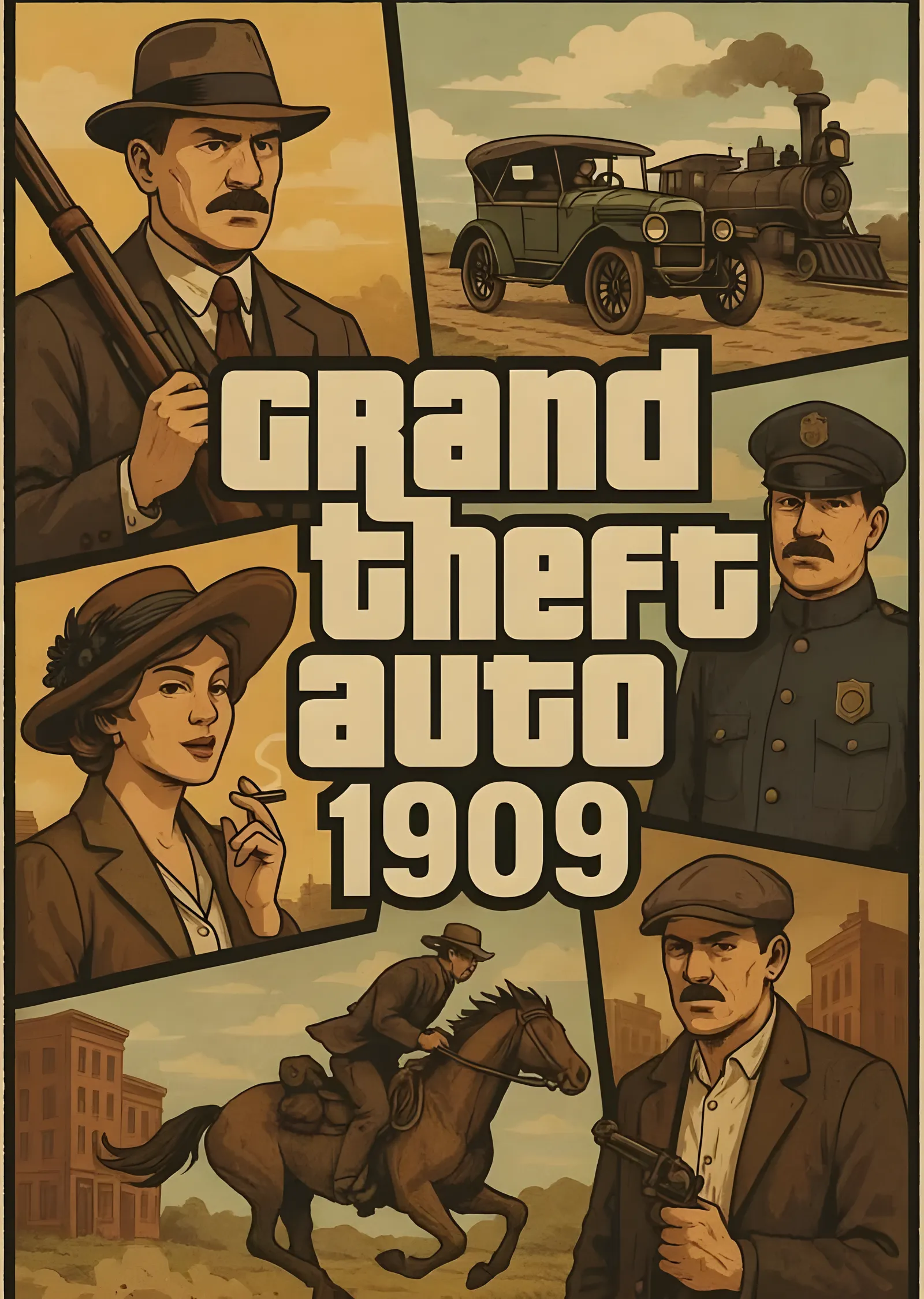 Grand Theft Auto 1909 · Sepya Kapak metal tablo