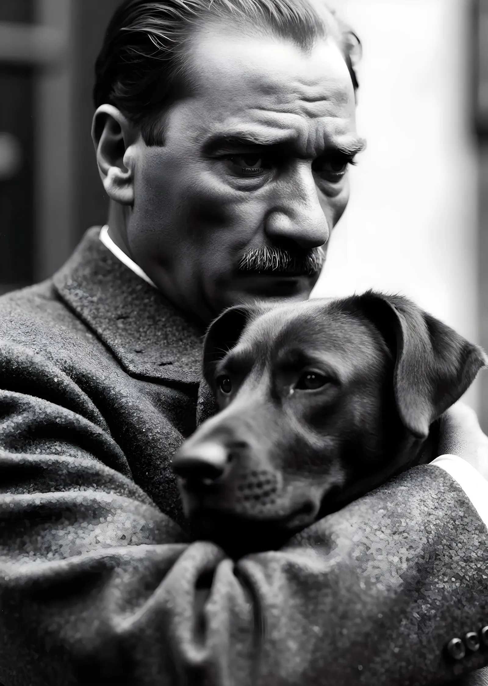 Atatürk ve Köpeği: Siyah Beyaz Portre metal tablo