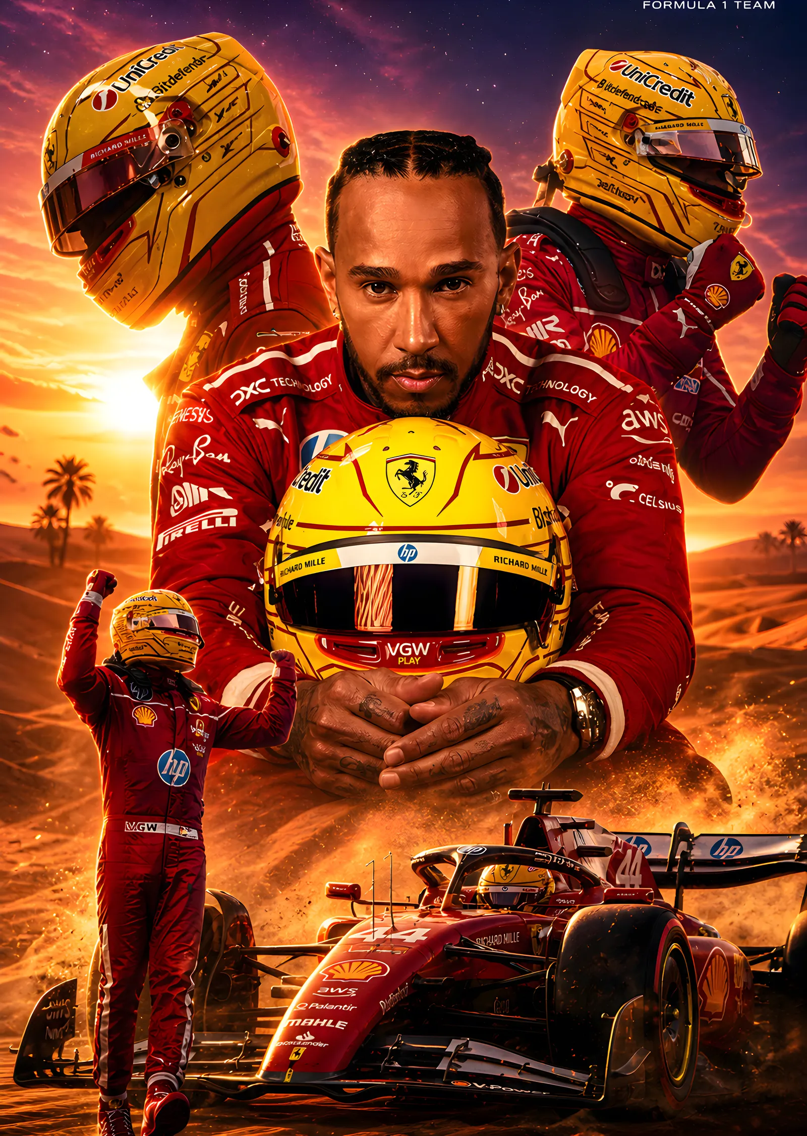 Lewis Hamilton Ferrari Güneş Batımı metal tablo