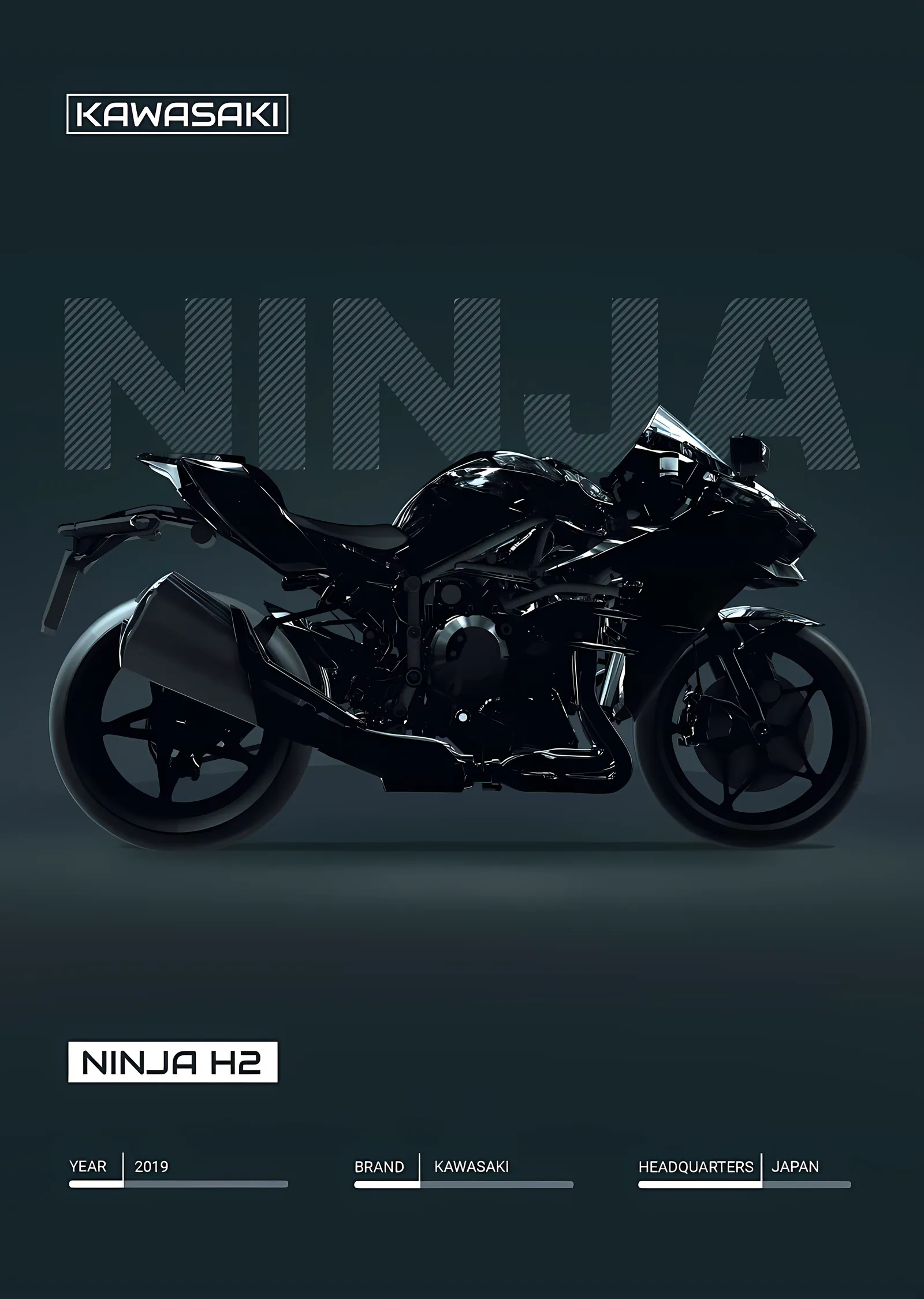Kawasaki Ninja H2 - Koyu Zemin metal tablo