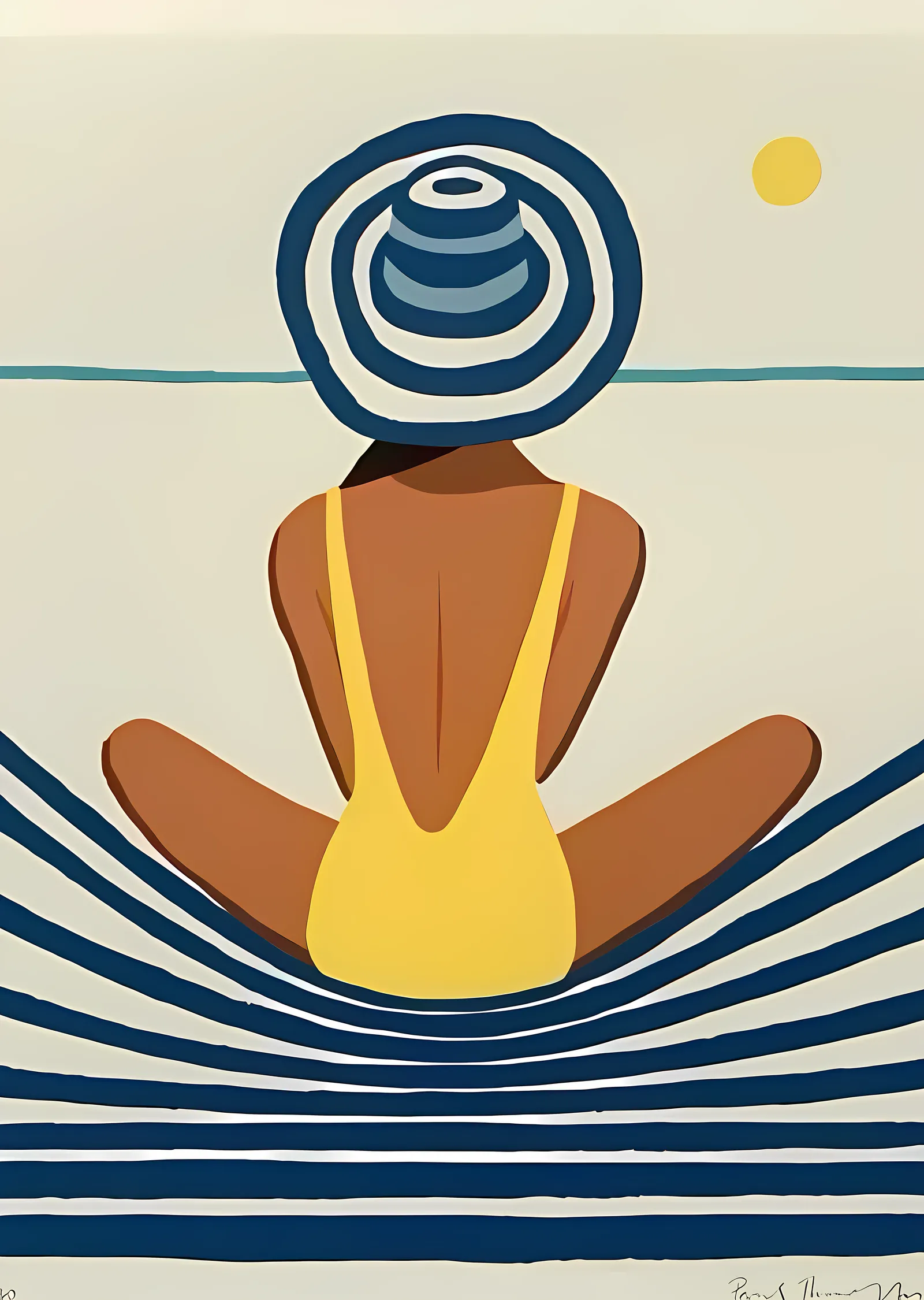 Plajda Meditasyon: Sarı Baskın metal tablo