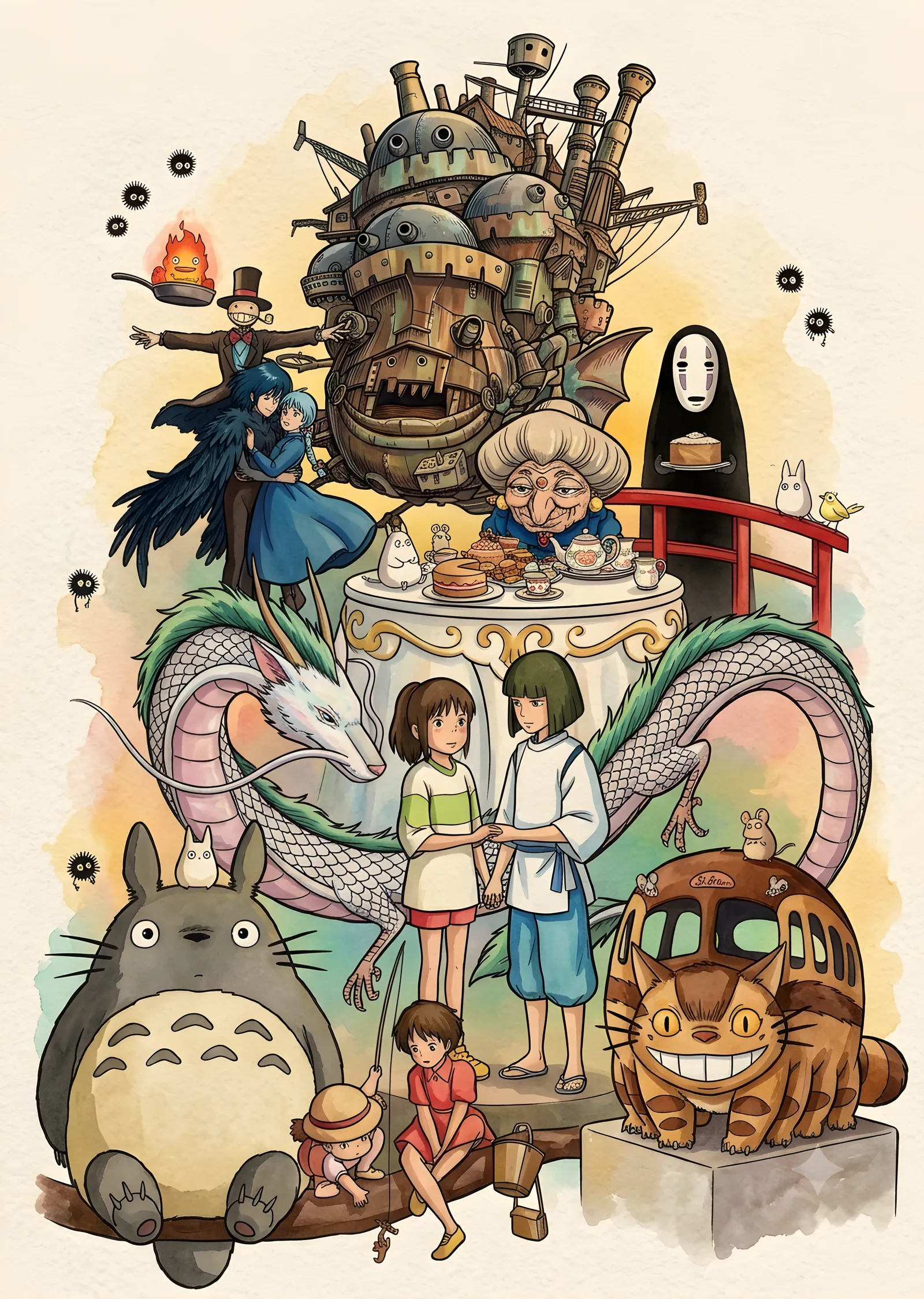 Ghibli Evreni Suluboya Kolaj metal tablo