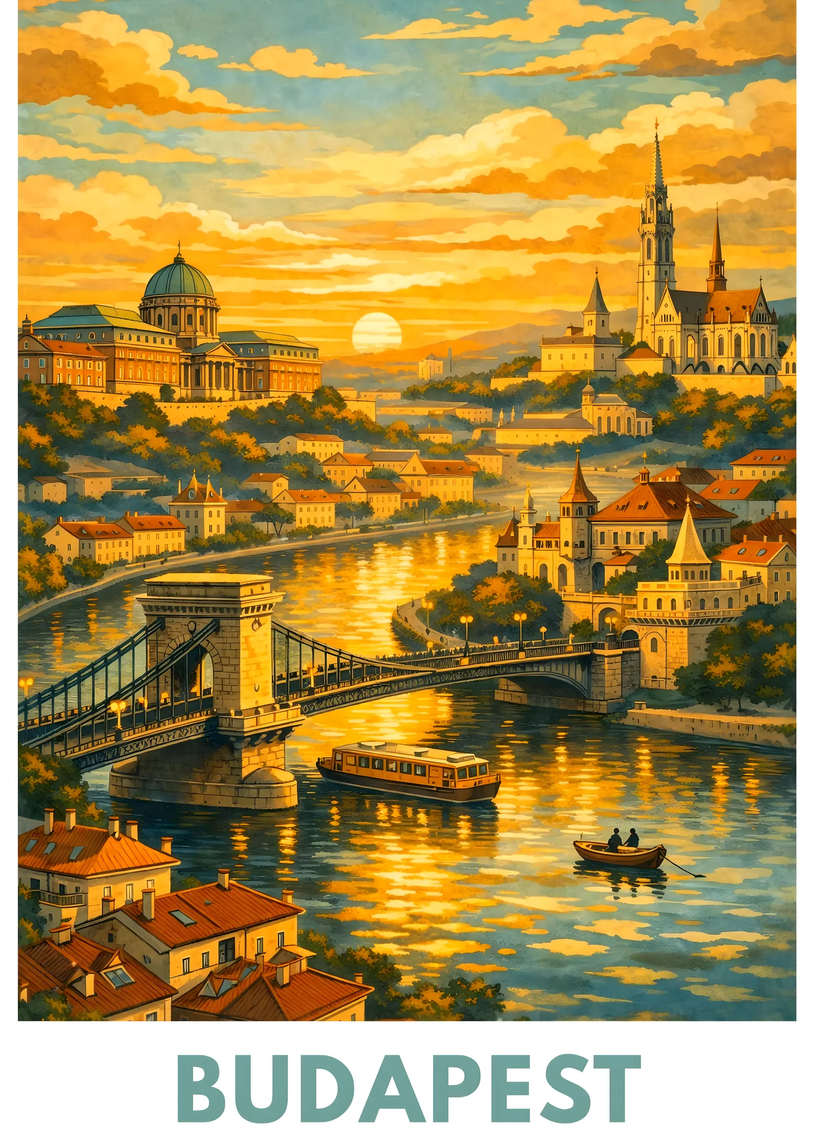 Budapeşte: Akşam Manzarası metal tablo