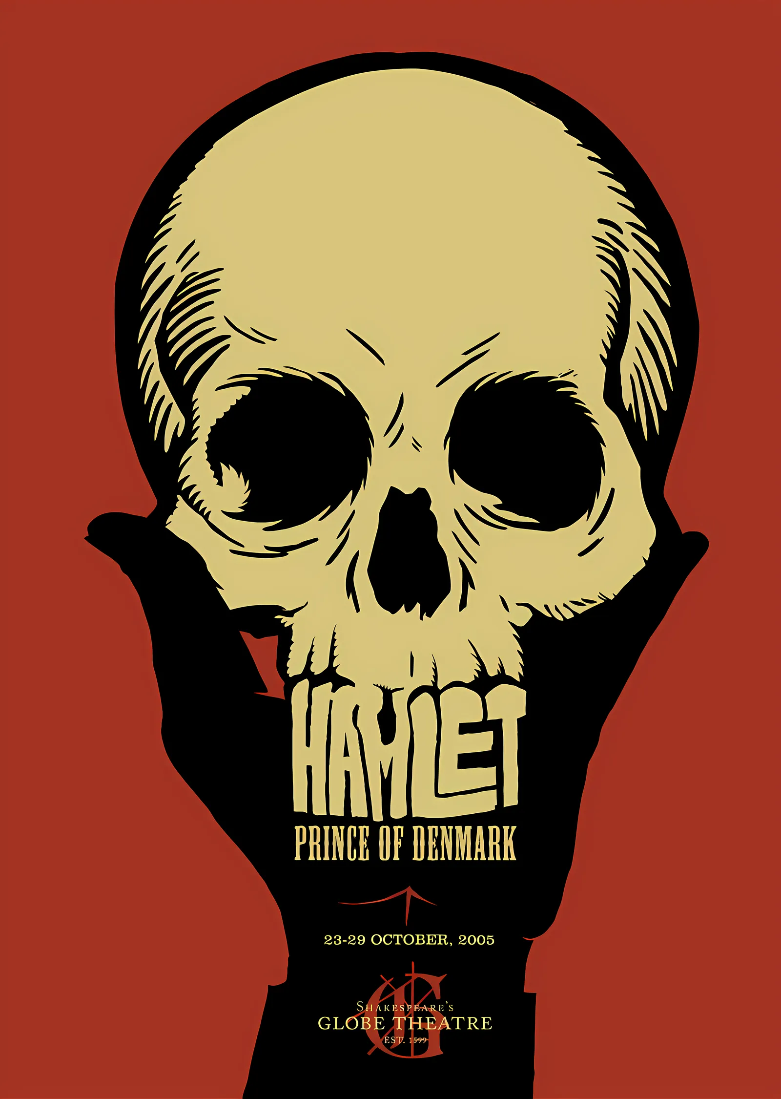 Hamlet: Danimarka Prensi - Kırmızı Fondaki Kafatası metal tablo