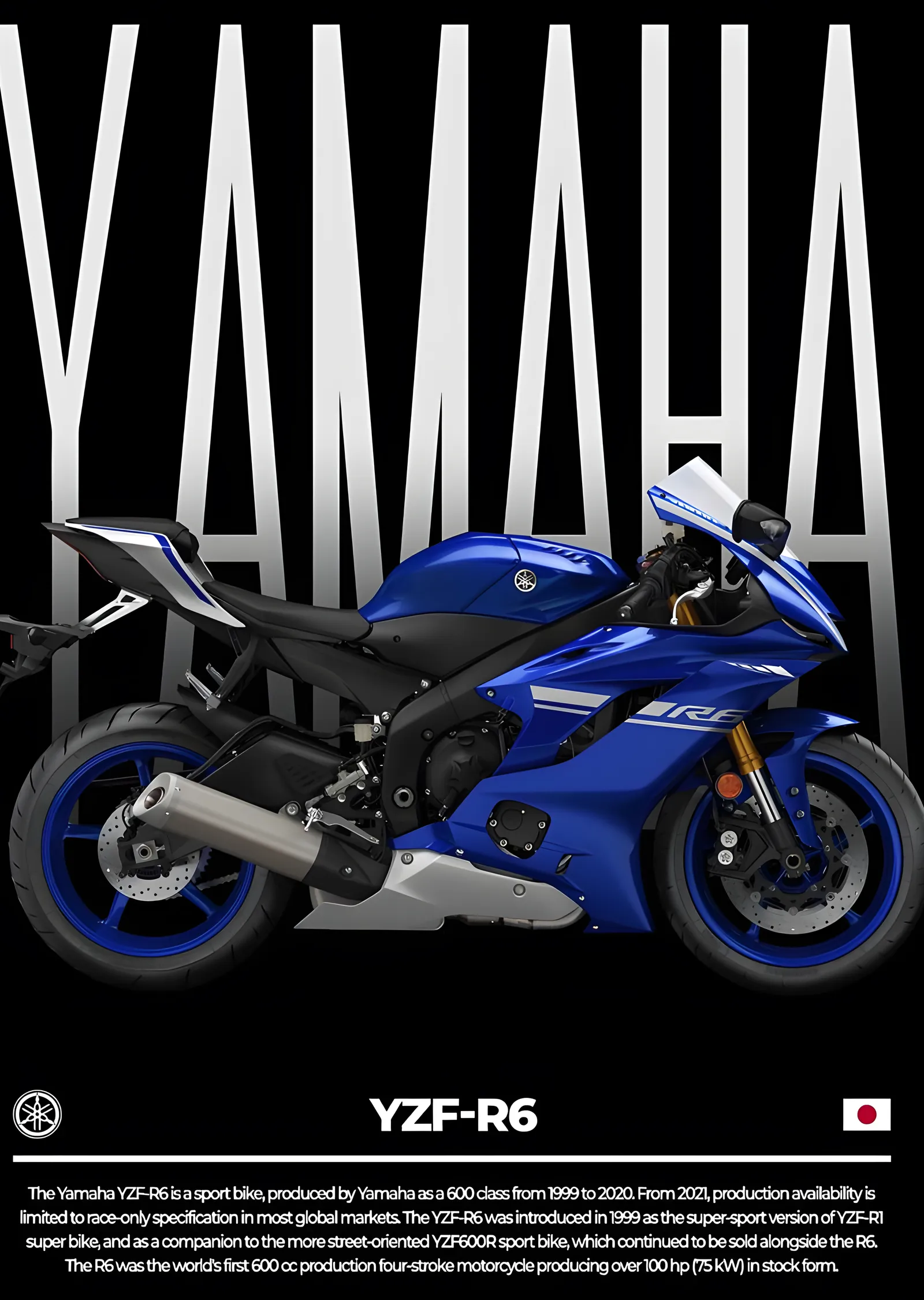 Yamaha YZF-R6 - Mavi Gövde metal tablo