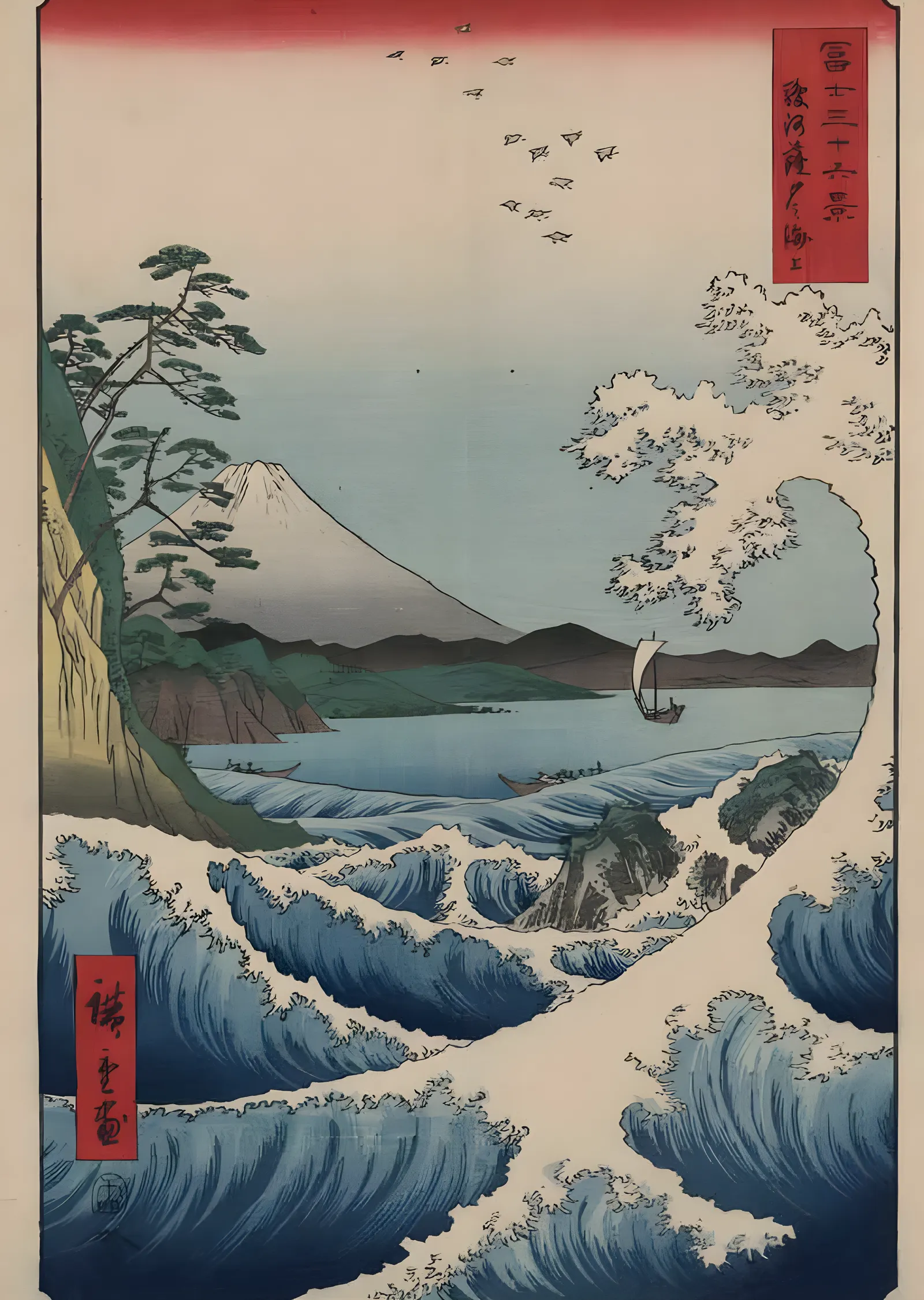 Hiroshige: Kıyı ve Fuji metal tablo