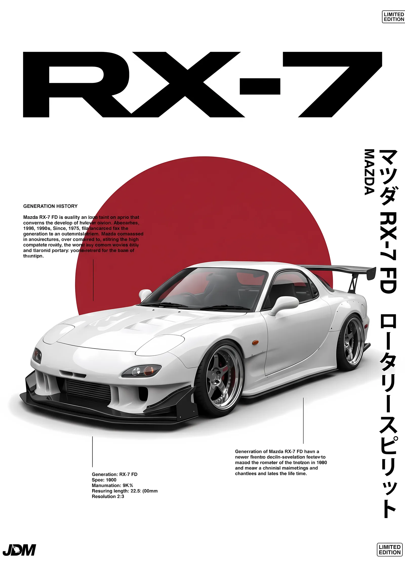 Mazda RX-7 FD - Kırmızı Daire metal tablo
