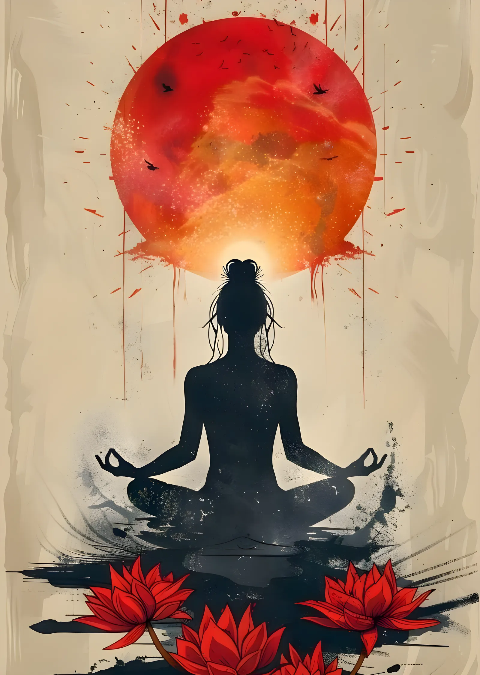 Meditasyon ve Kırmızı Ay metal tablo