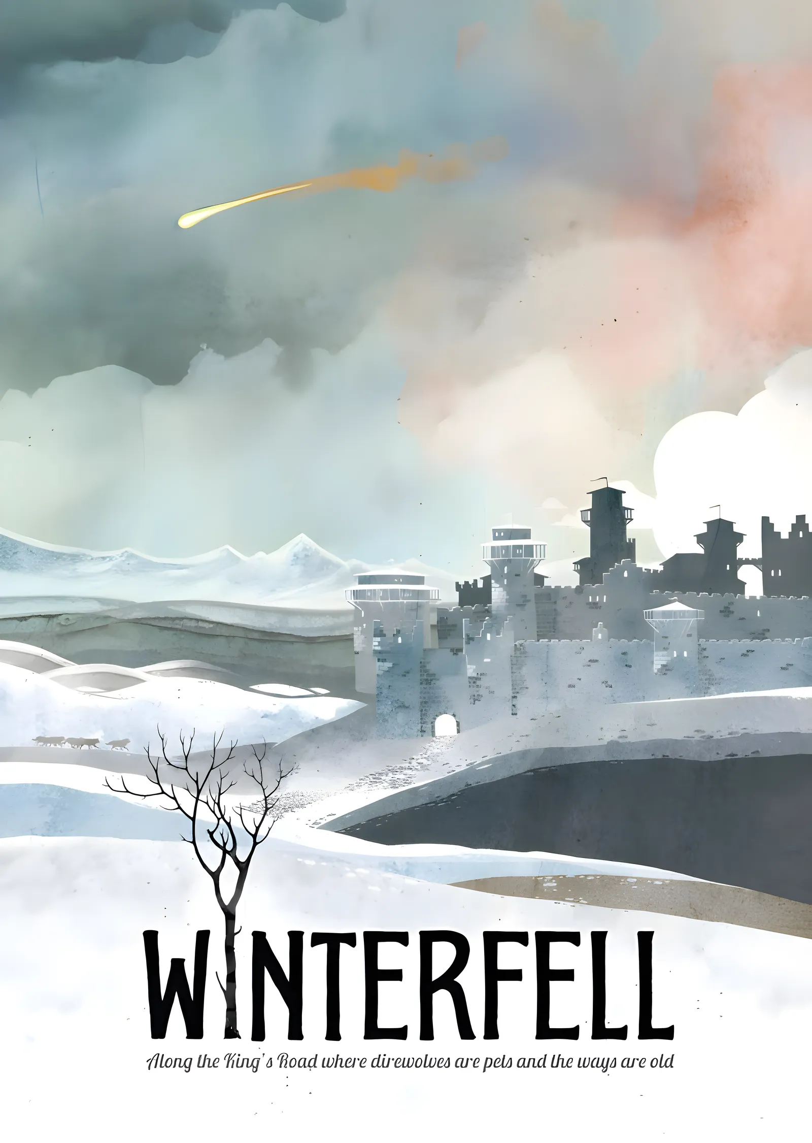 Winterfell: Karlı Kale Suluboyası metal tablo