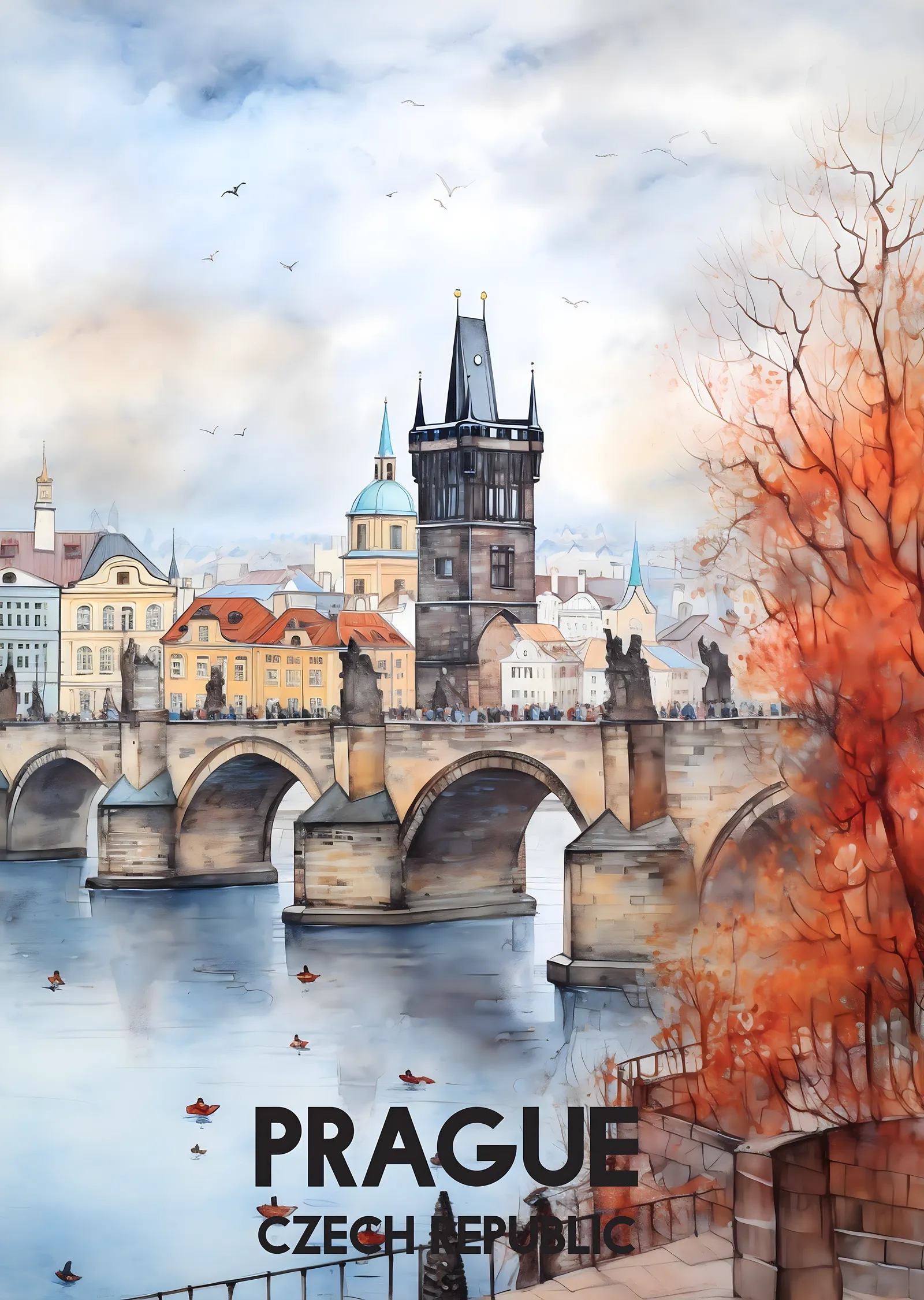 Prague Kızılçamlı Manzara metal tablo