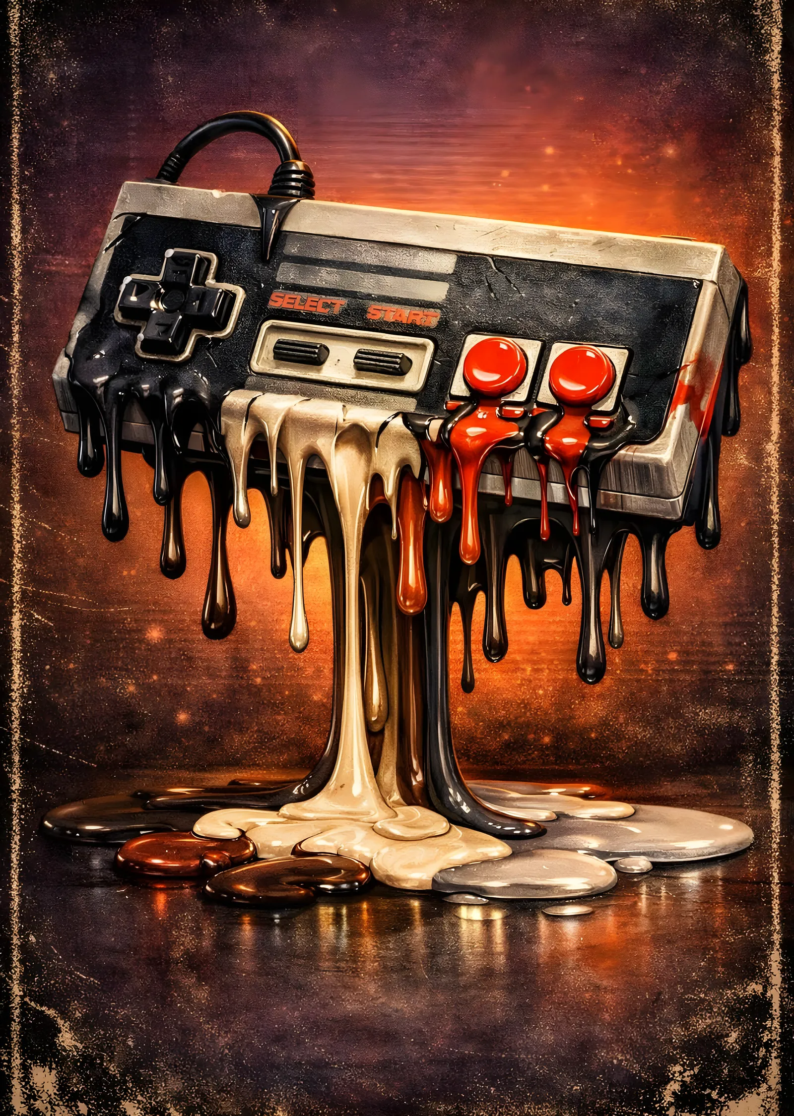 Retro Oyun Kumandası: Sıvı Sanat metal tablo
