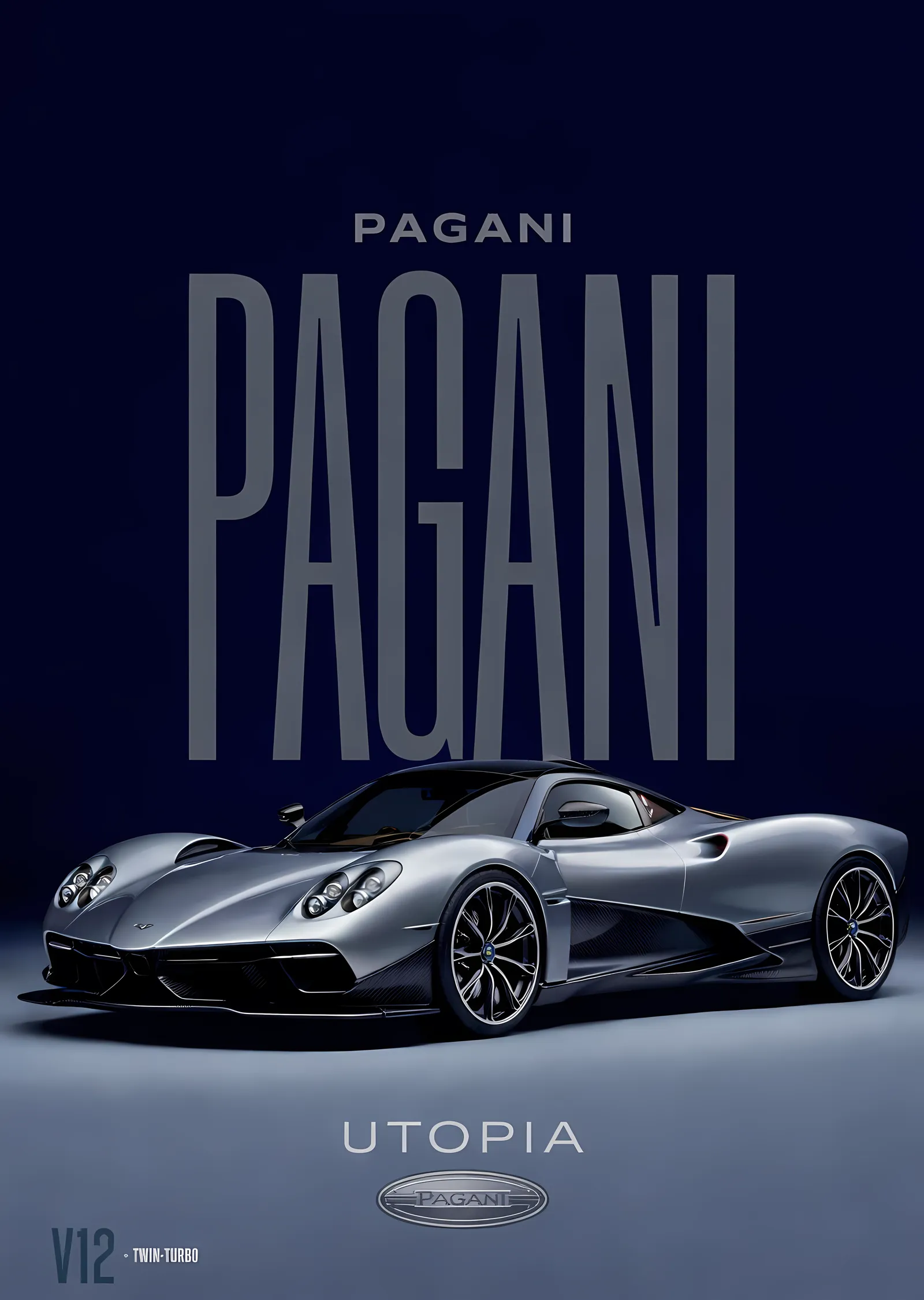 Pagani Utopia: Gümüş Spor Araba metal tablo