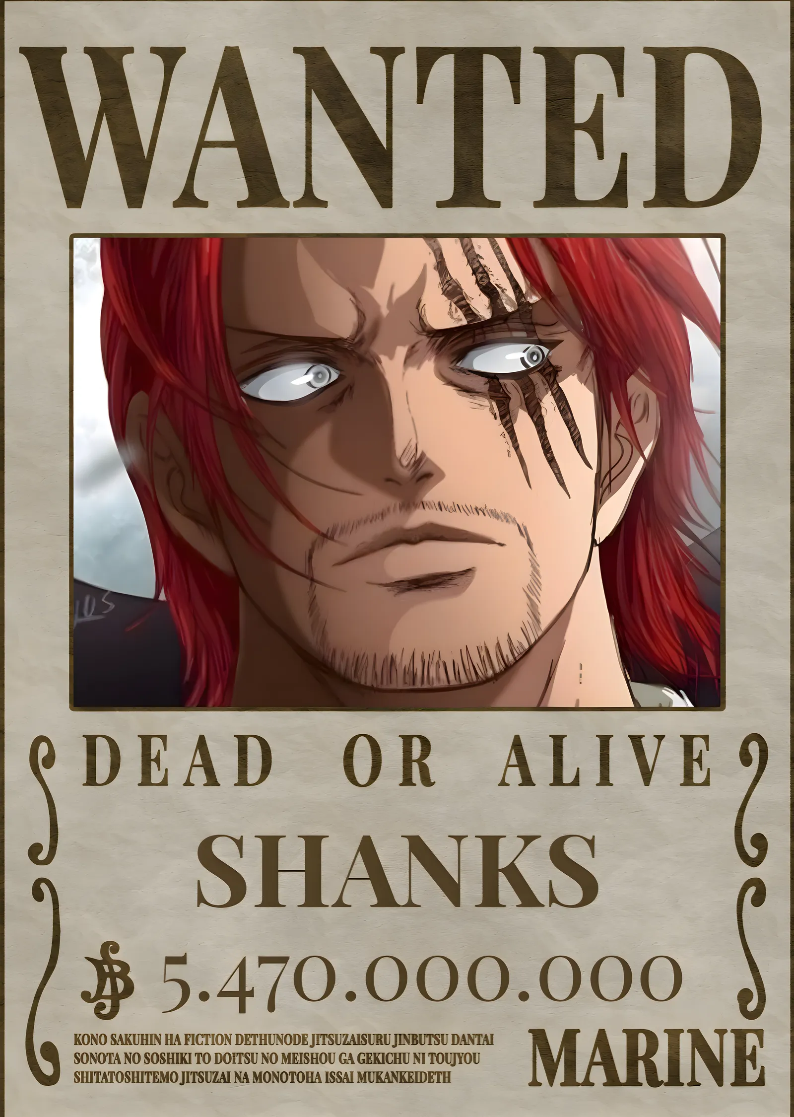 Shanks: Kızıl Saçlı Korsan - Red-Haired Anime Karakter metal tablo