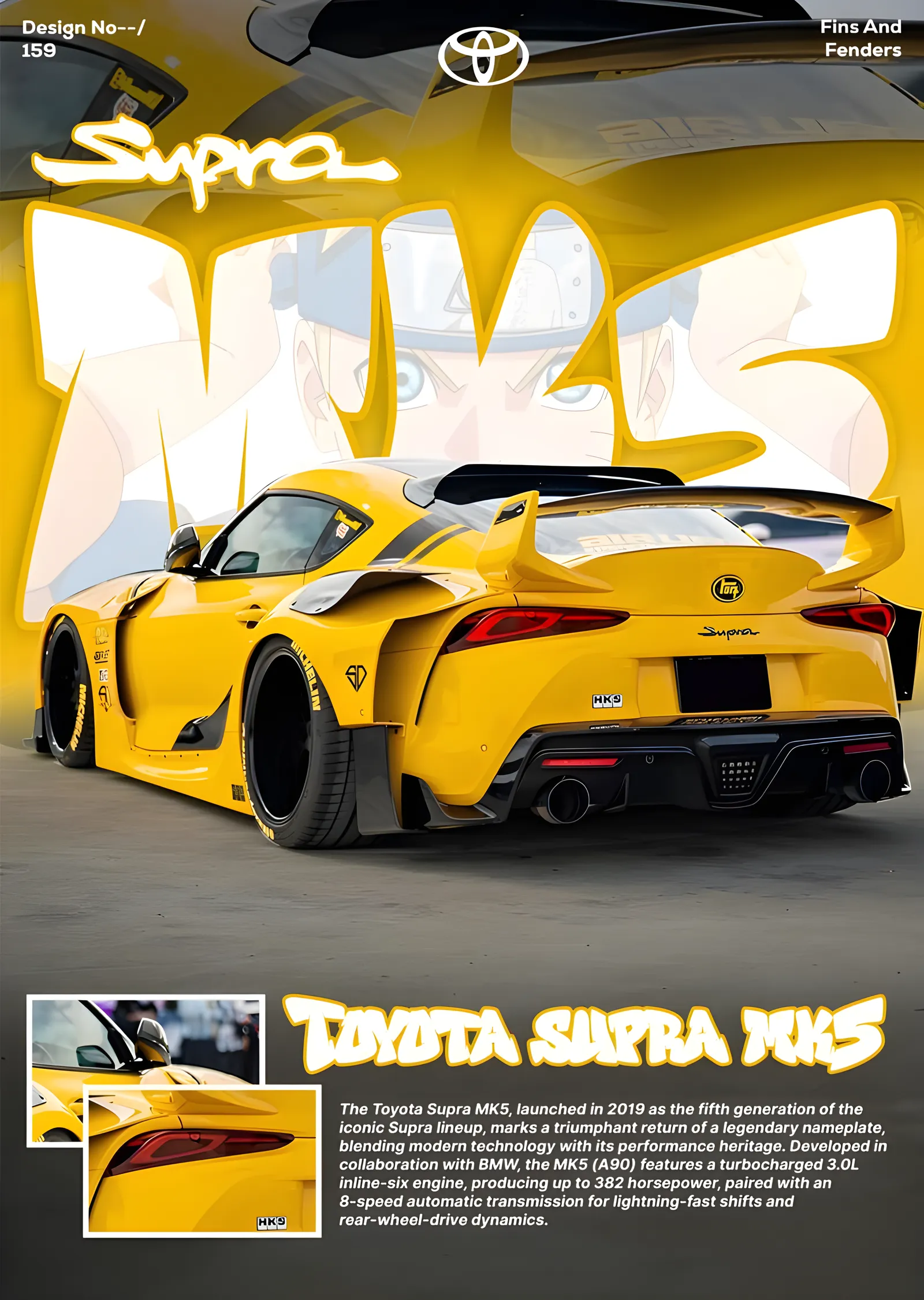 Toyota Supra MK5 - Sarı metal tablo