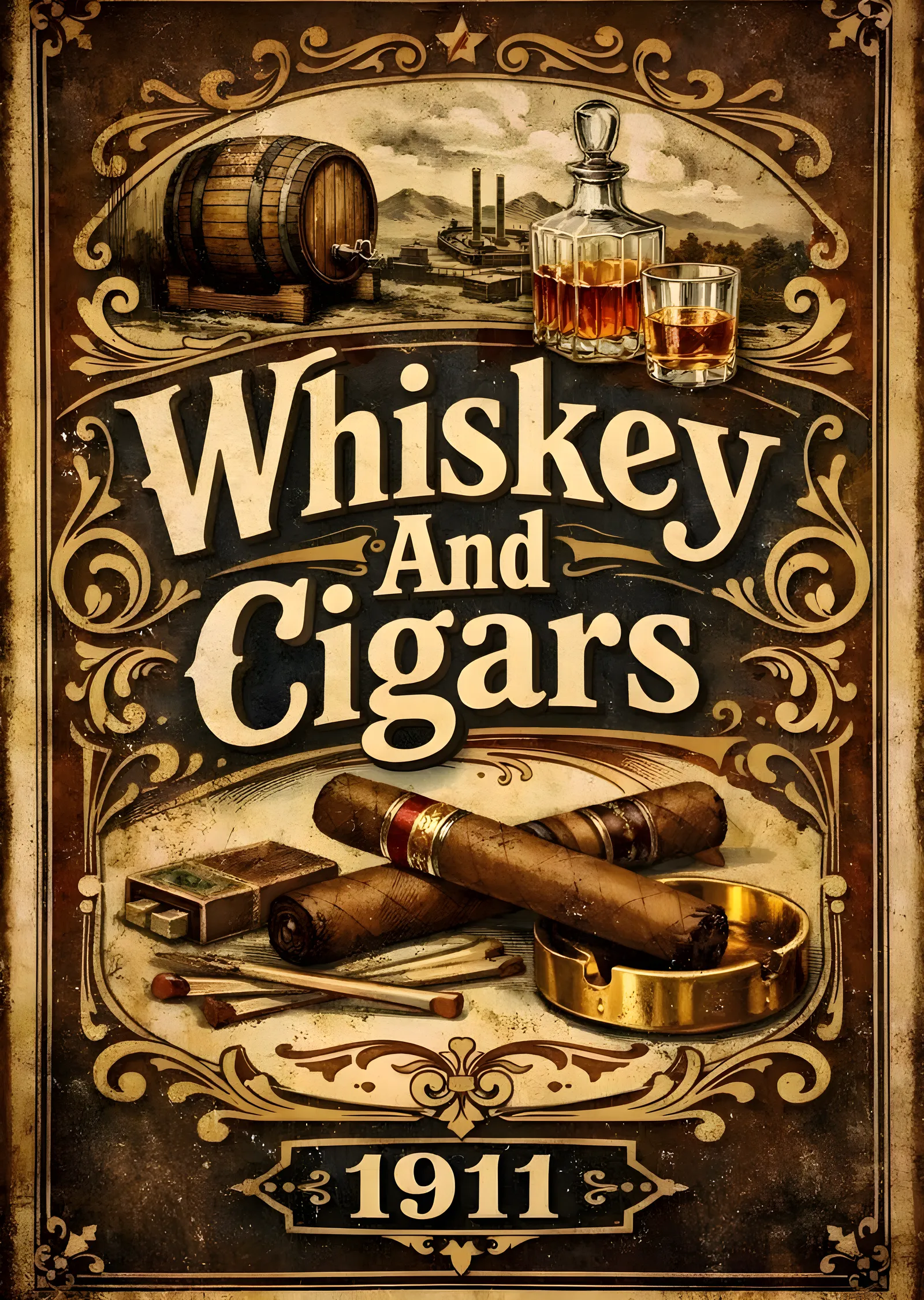 Whiskey And Cigars 1911 metal tablo