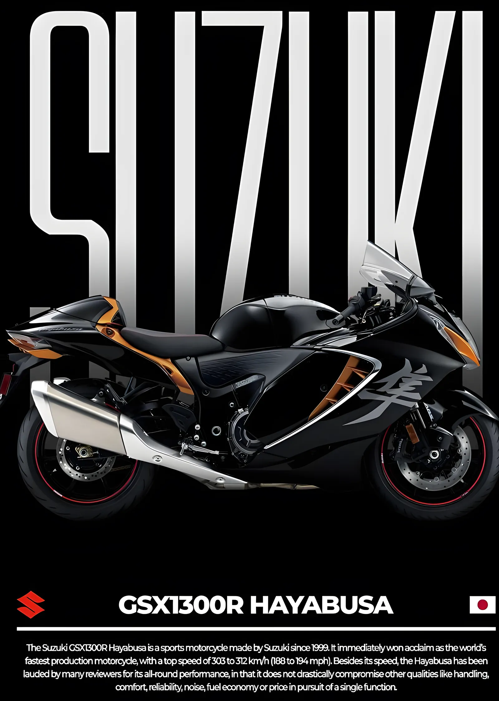 Suzuki GSX1300R Hayabusa: Siyah Renk metal tablo