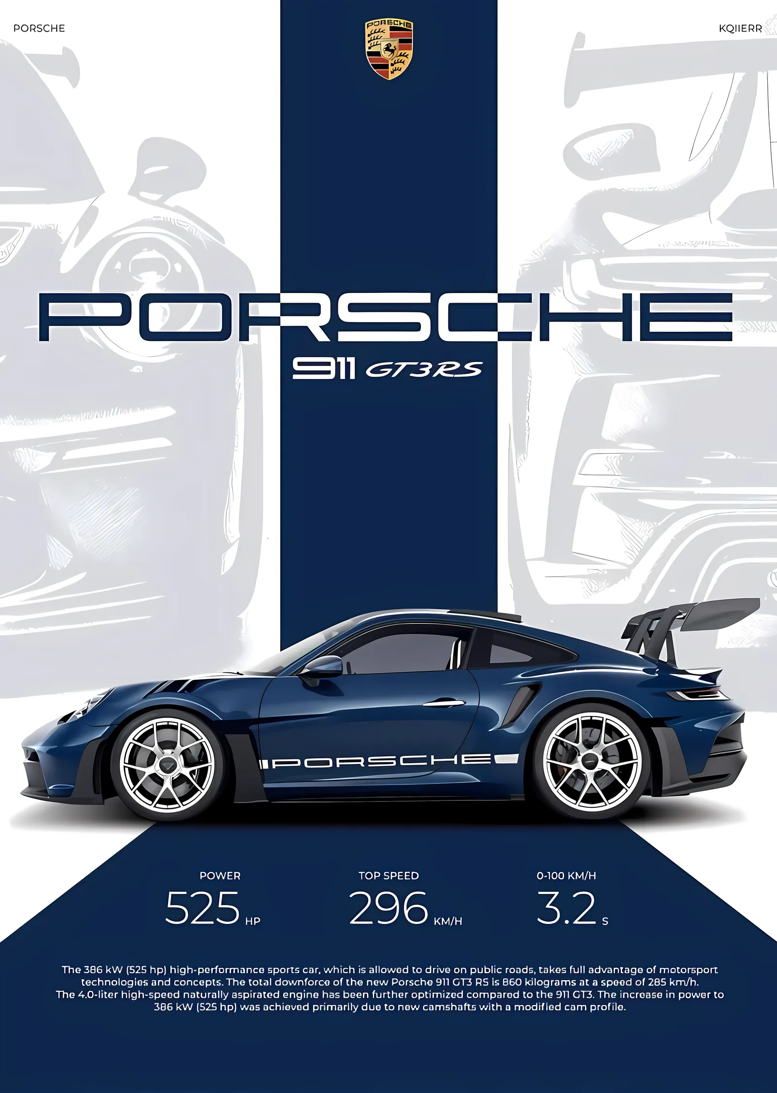 Lacivert Porsche 911 GT3 RS metal tablo