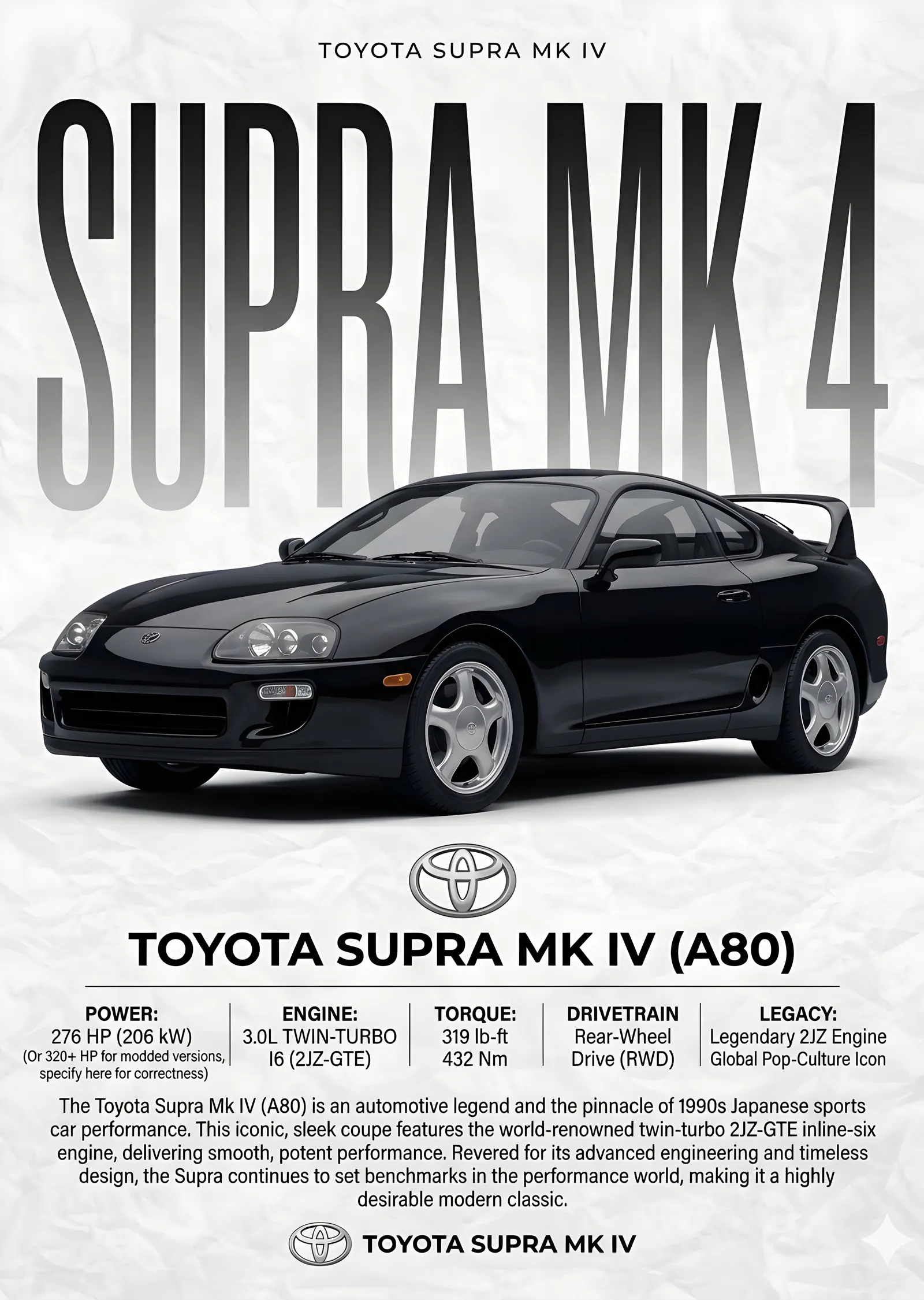Toyota Supra MK4 metal tablo