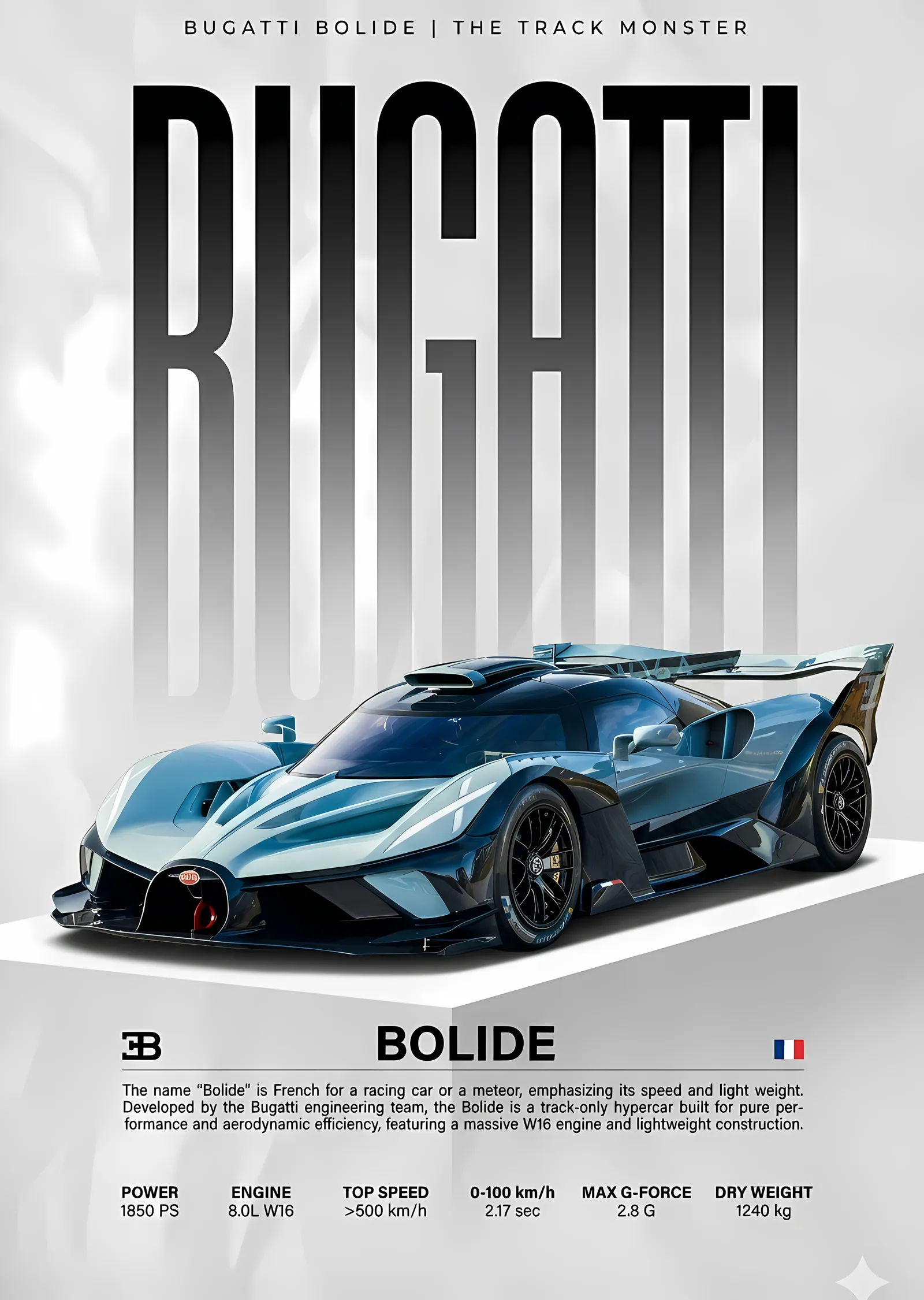 Bugatti Bolide - Pist Canavarı metal tablo