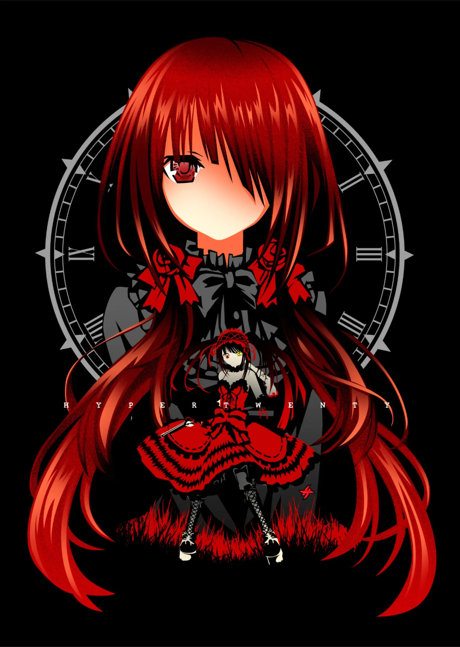 Saat Kadranı Önünde Gotik Lolita metal tablo