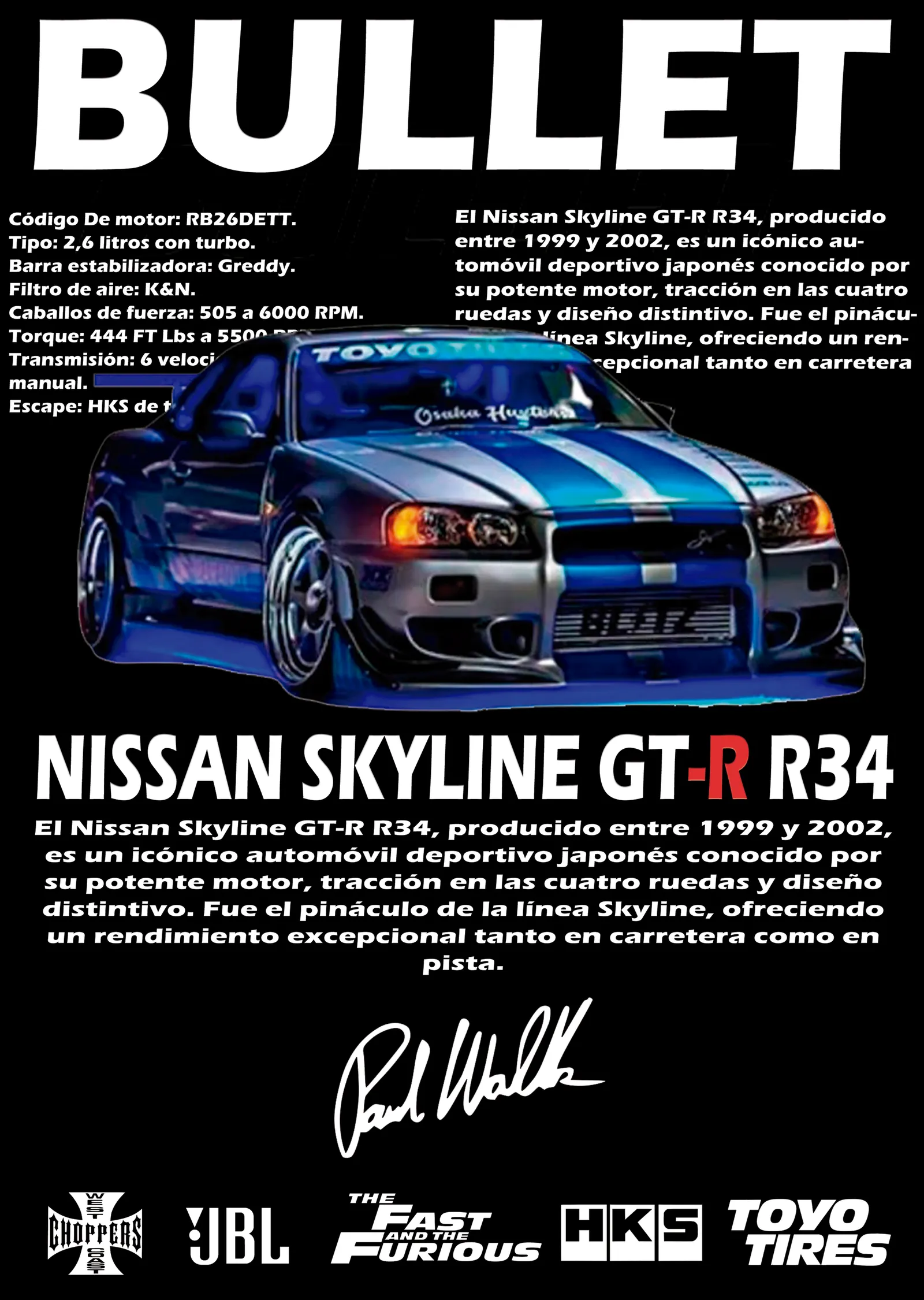 Nissan Skyline GT-R R34 - Bullet metal tablo