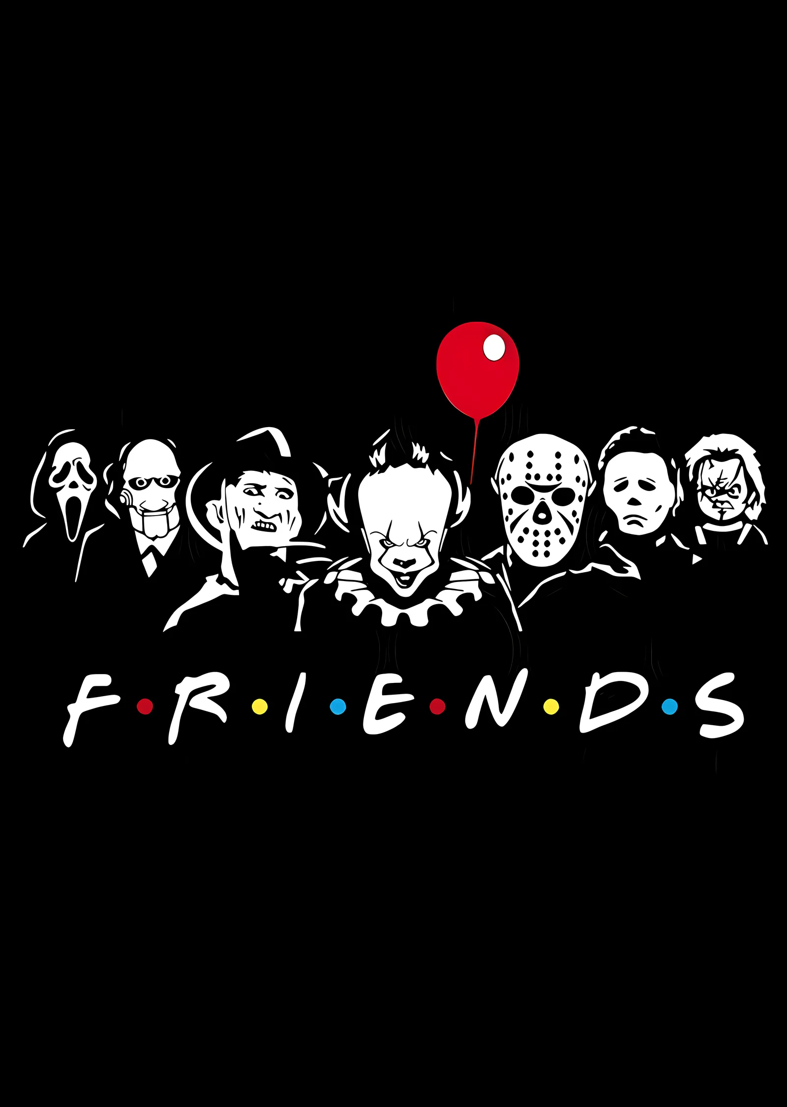 Friends: Klasik Korku Karakterleri ve Balonlar metal tablo