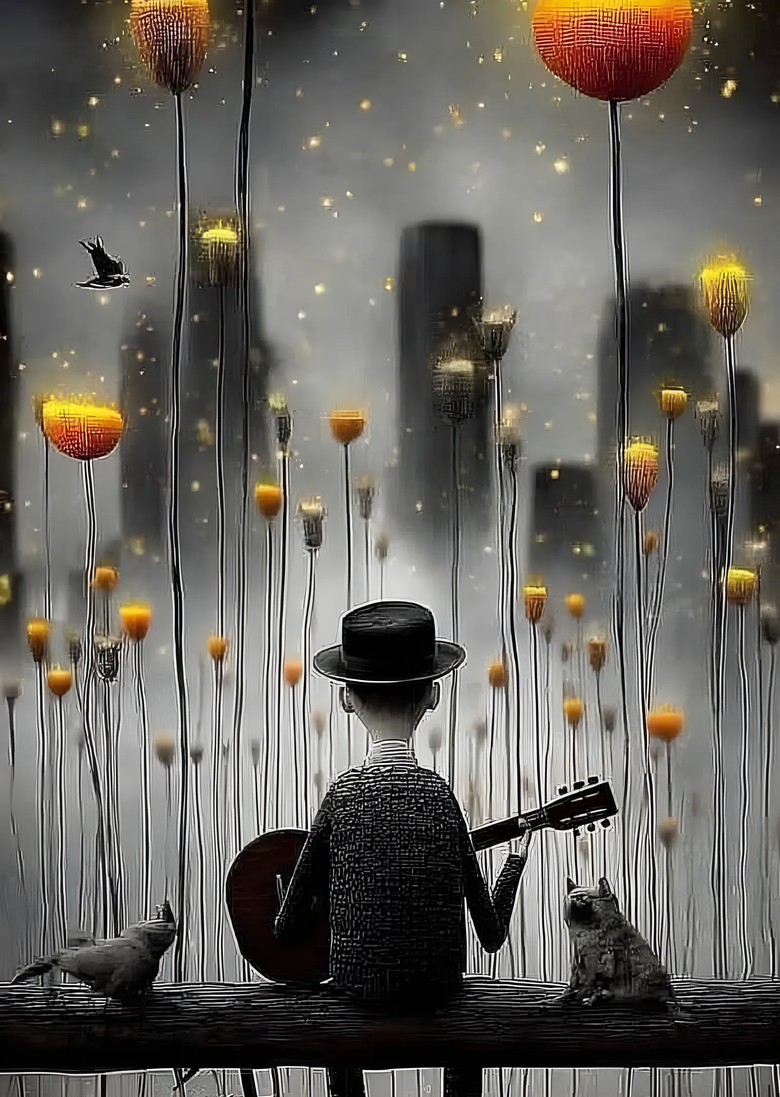 Balonlu Şehirde Gitarist metal tablo