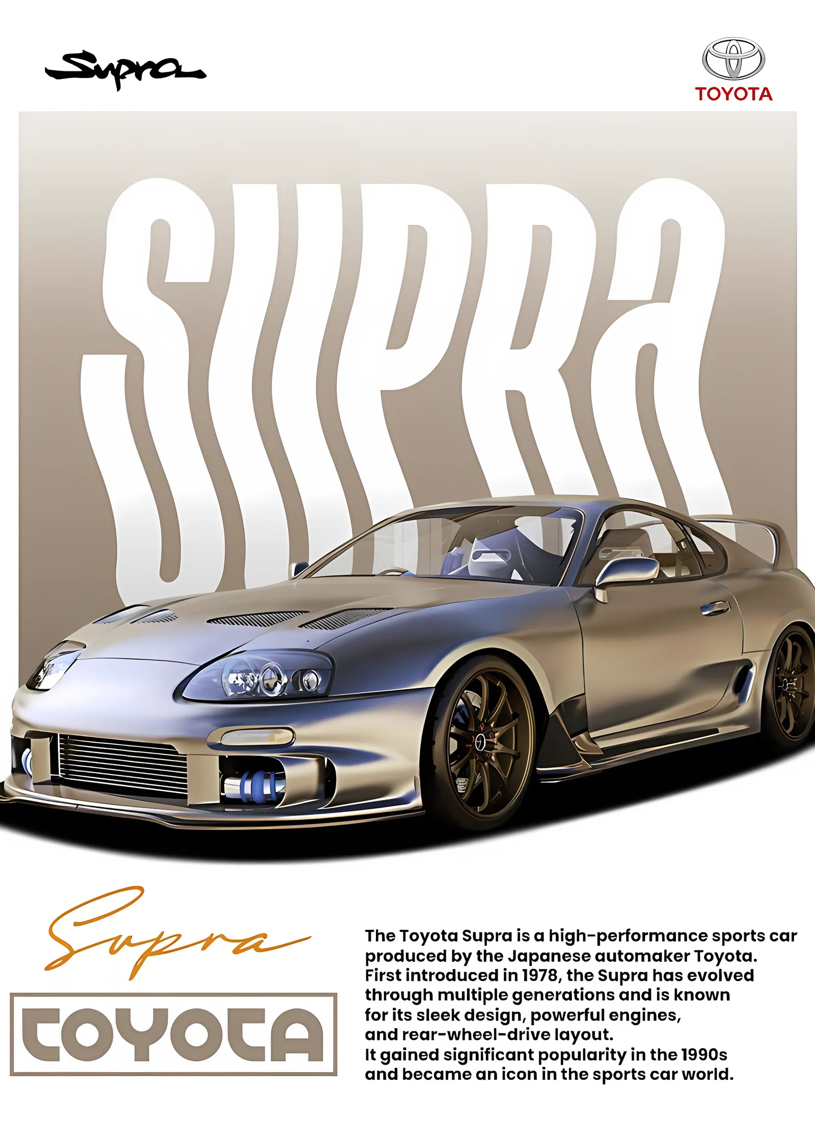 Toyota Supra - Gümüş Gövde metal tablo