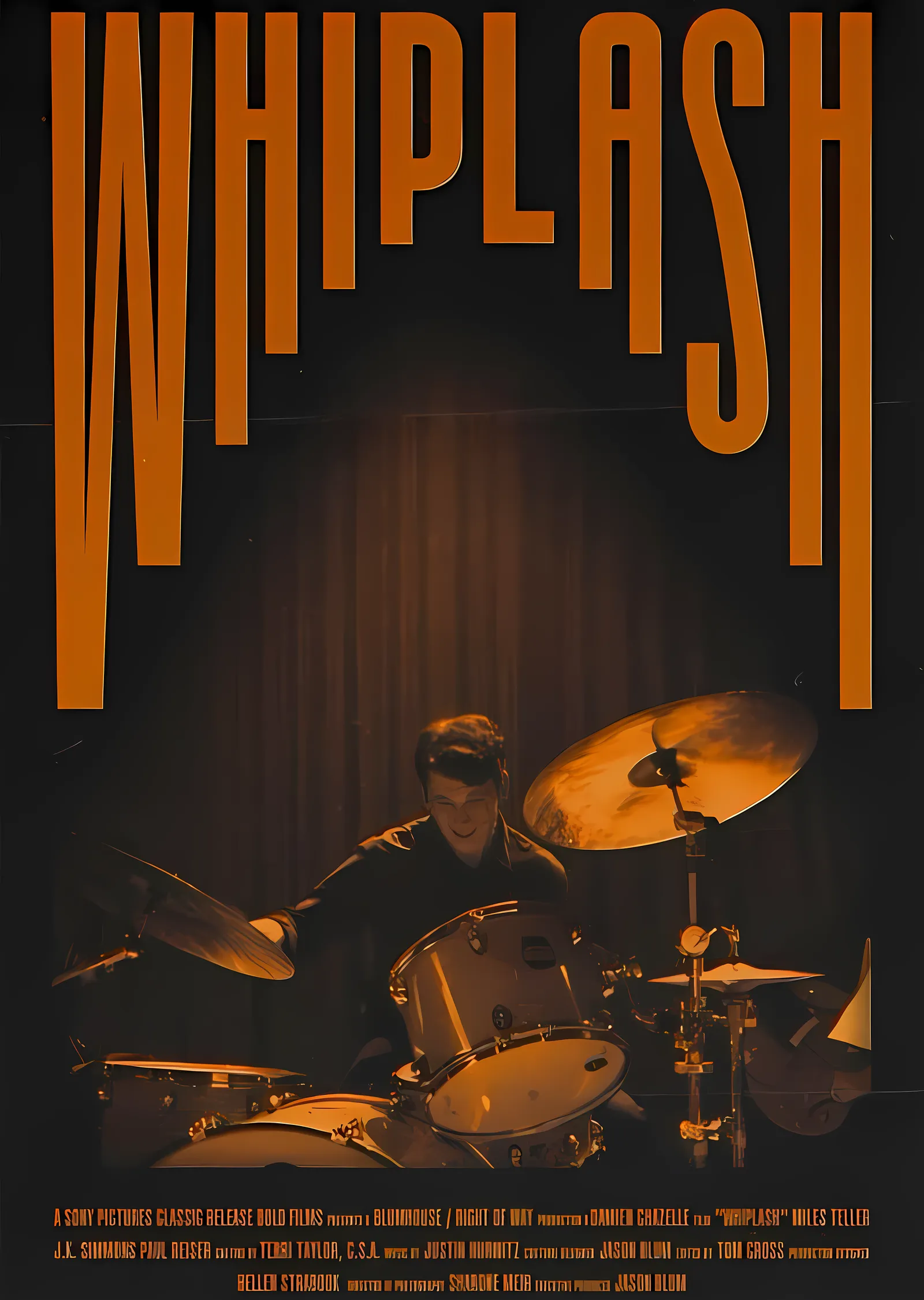 Whiplash - Büyük Turuncu Harfler ve Davul Çalan Adam metal tablo