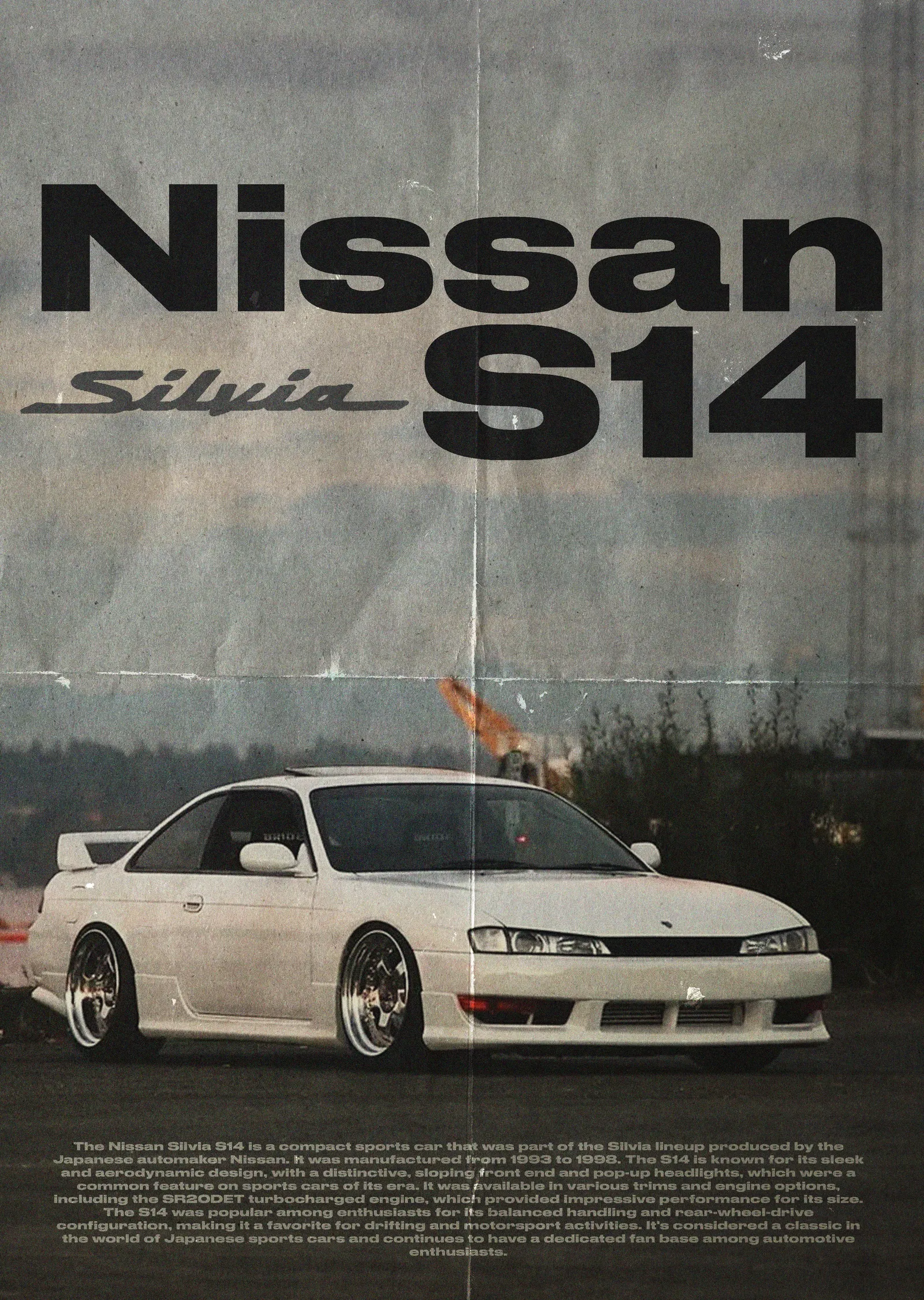 Nissan Silvia S14: Vintage Dergi Düzeni metal tablo