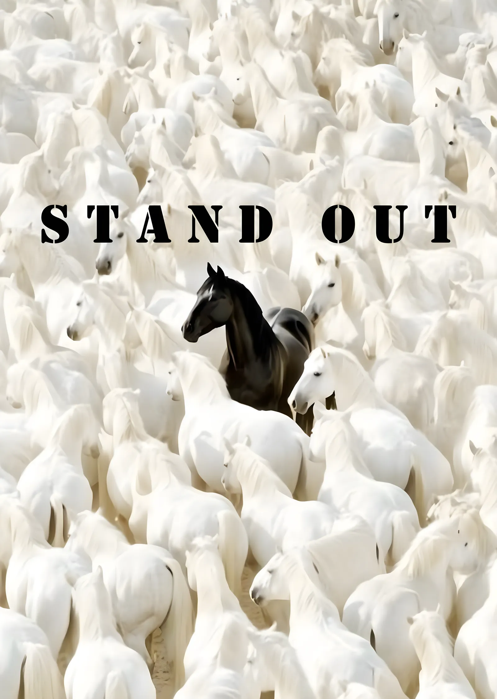 STAND OUT: Siyah At Beyaz Kalabalığın Ortasında metal tablo