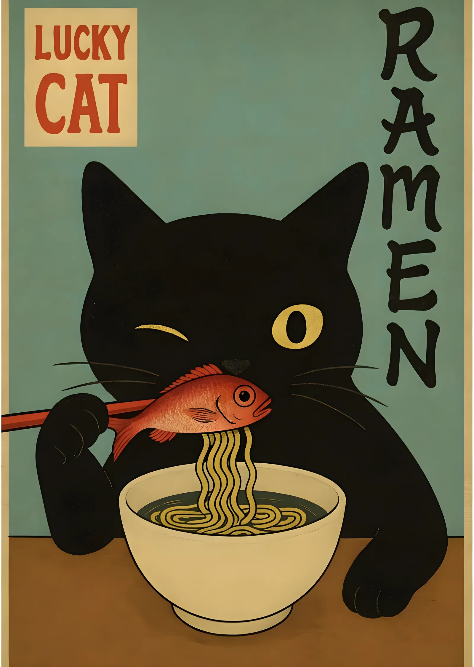 Lucky Cat Ramen: Şanslı Kedi ve Erişte metal tablo