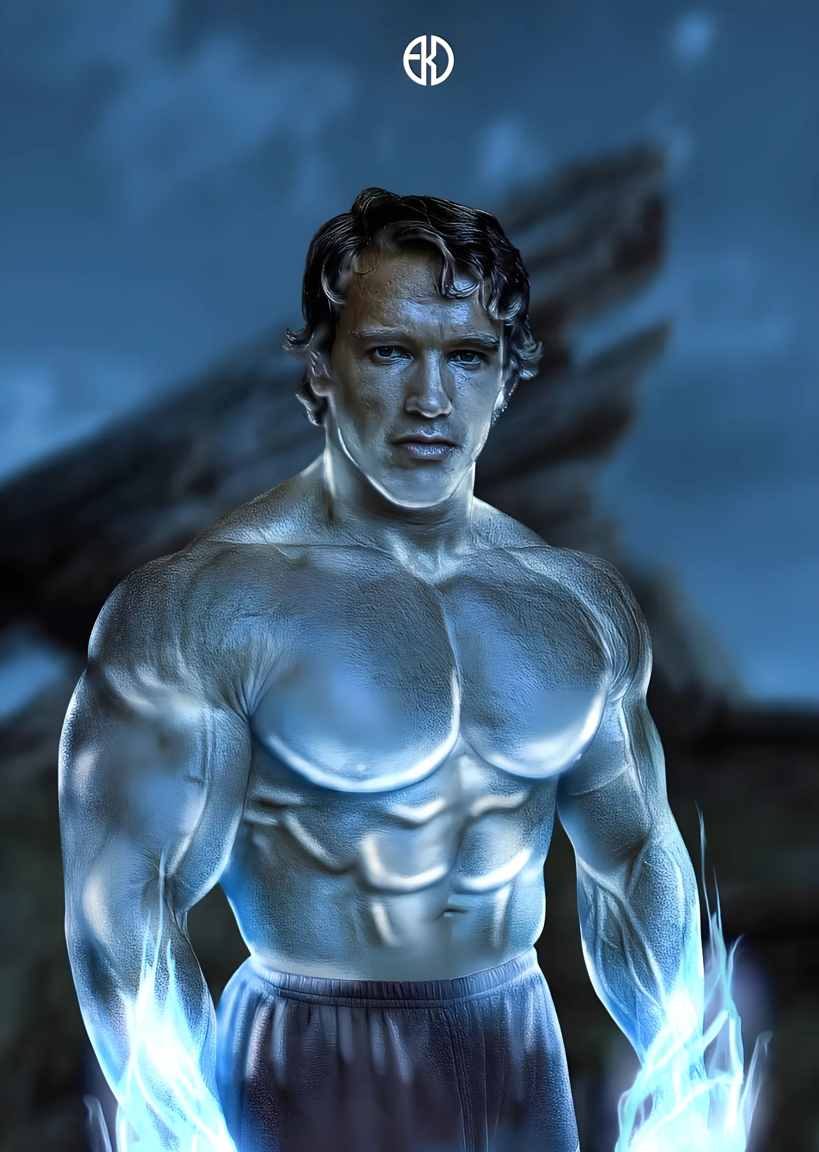 Arnold Schwarzenegger: Mavi Işıkta metal tablo